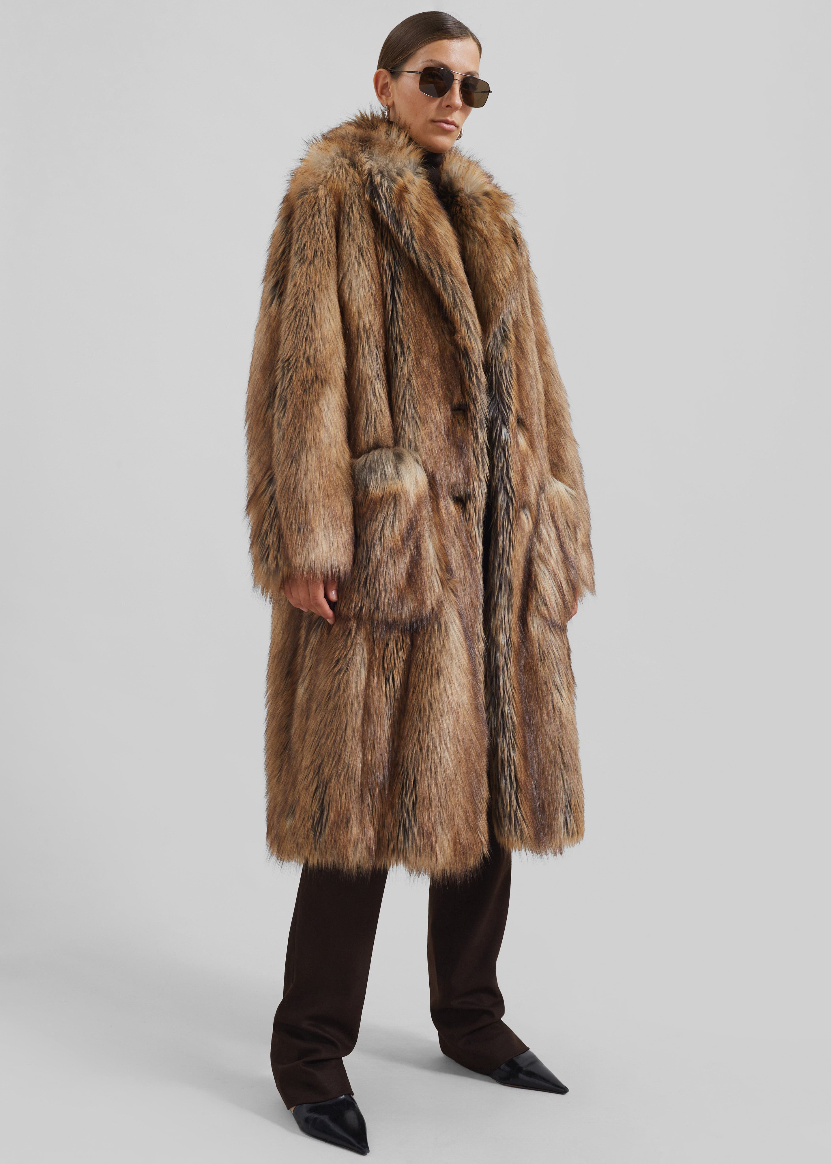 Rella Faux Fur Coat - Camel - 9