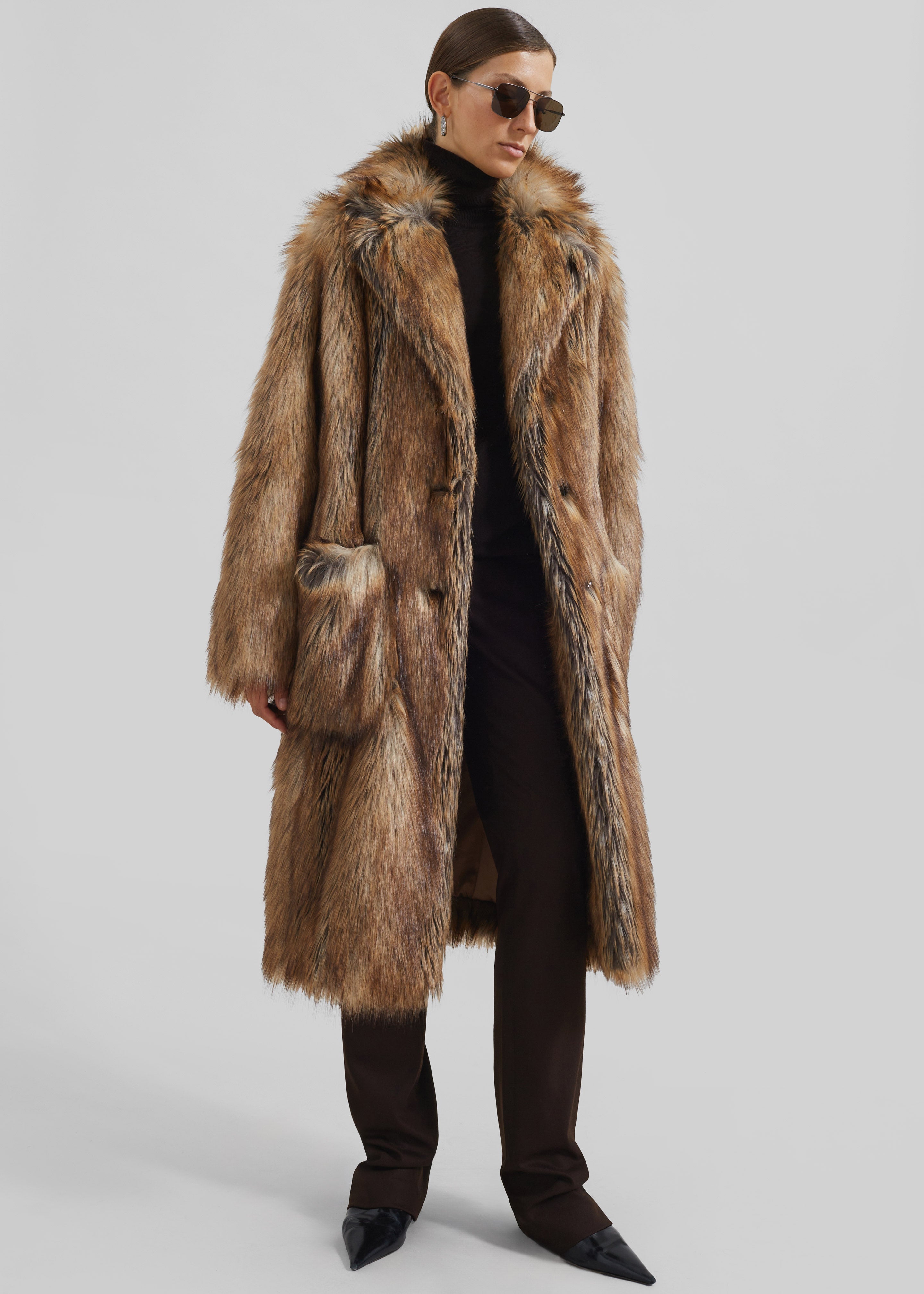 Rella Faux Fur Coat - Camel - 10