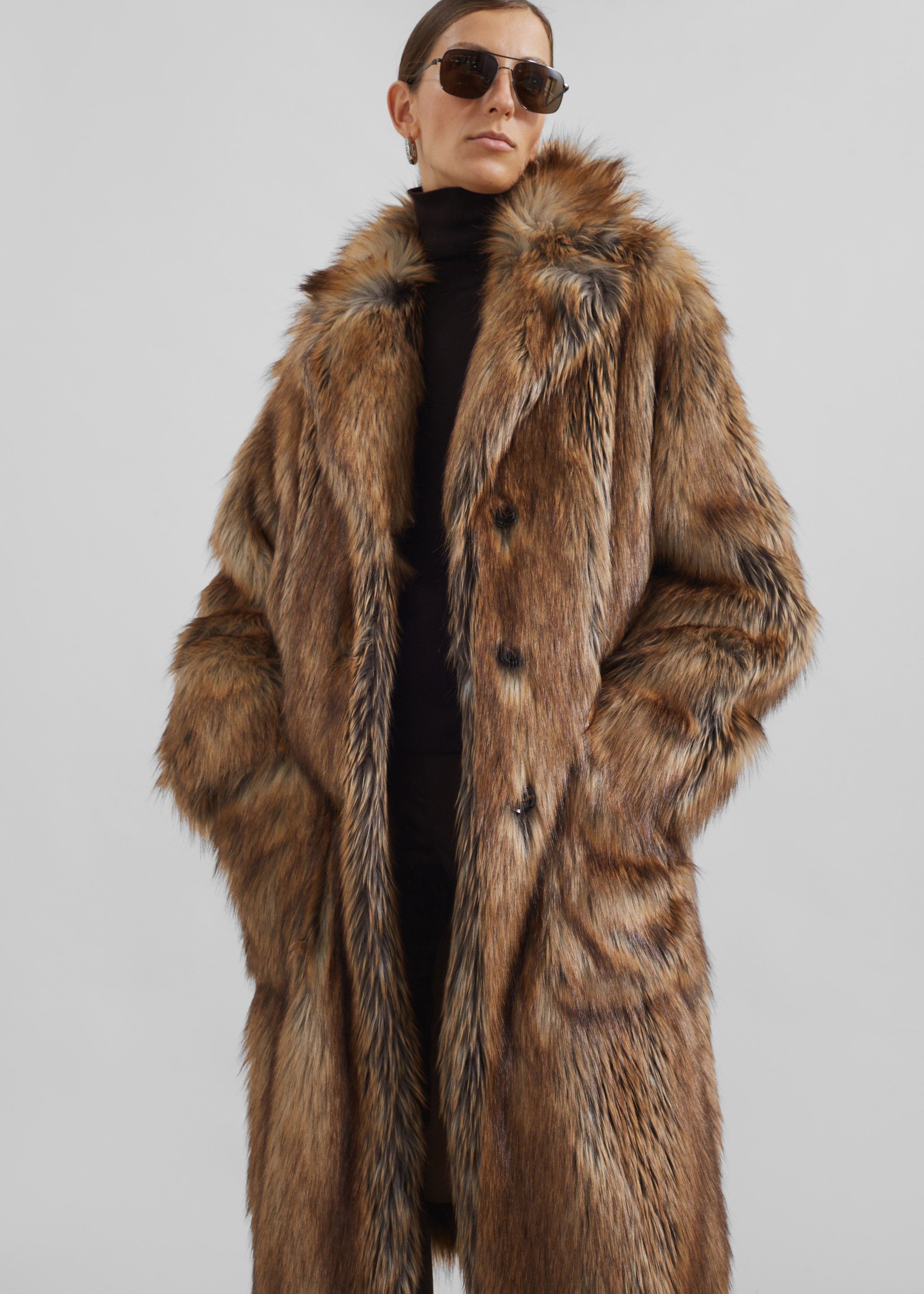 Rella Faux Fur Coat - Camel - 5