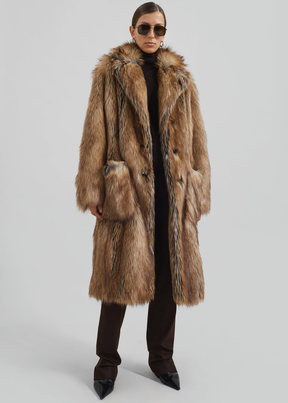 Rella Faux Fur Coat - Camel - 1