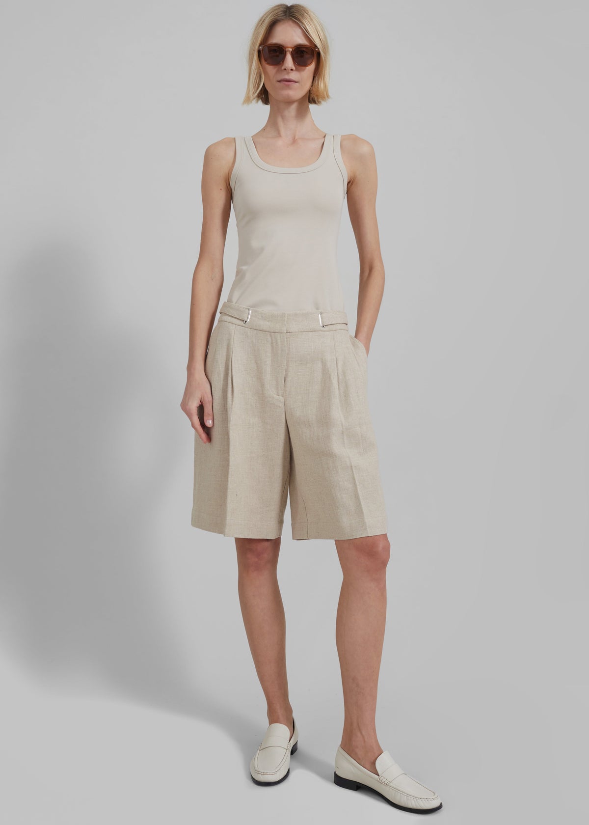 Remain Highwaist Pleat Shorts - Tofu Beige - 6