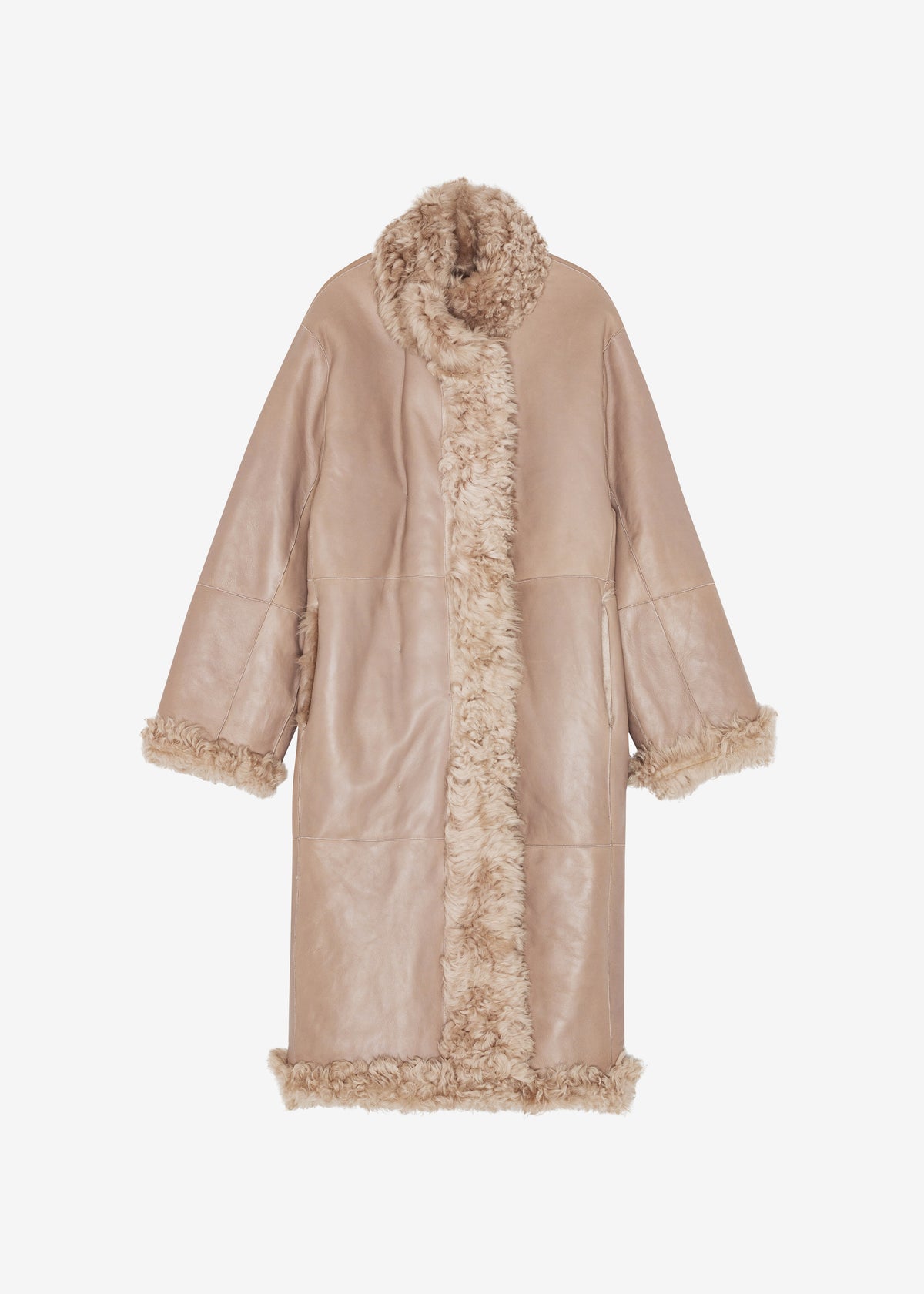 REMAIN Reversible Long Hair Shearling Coat - Pebble - 10