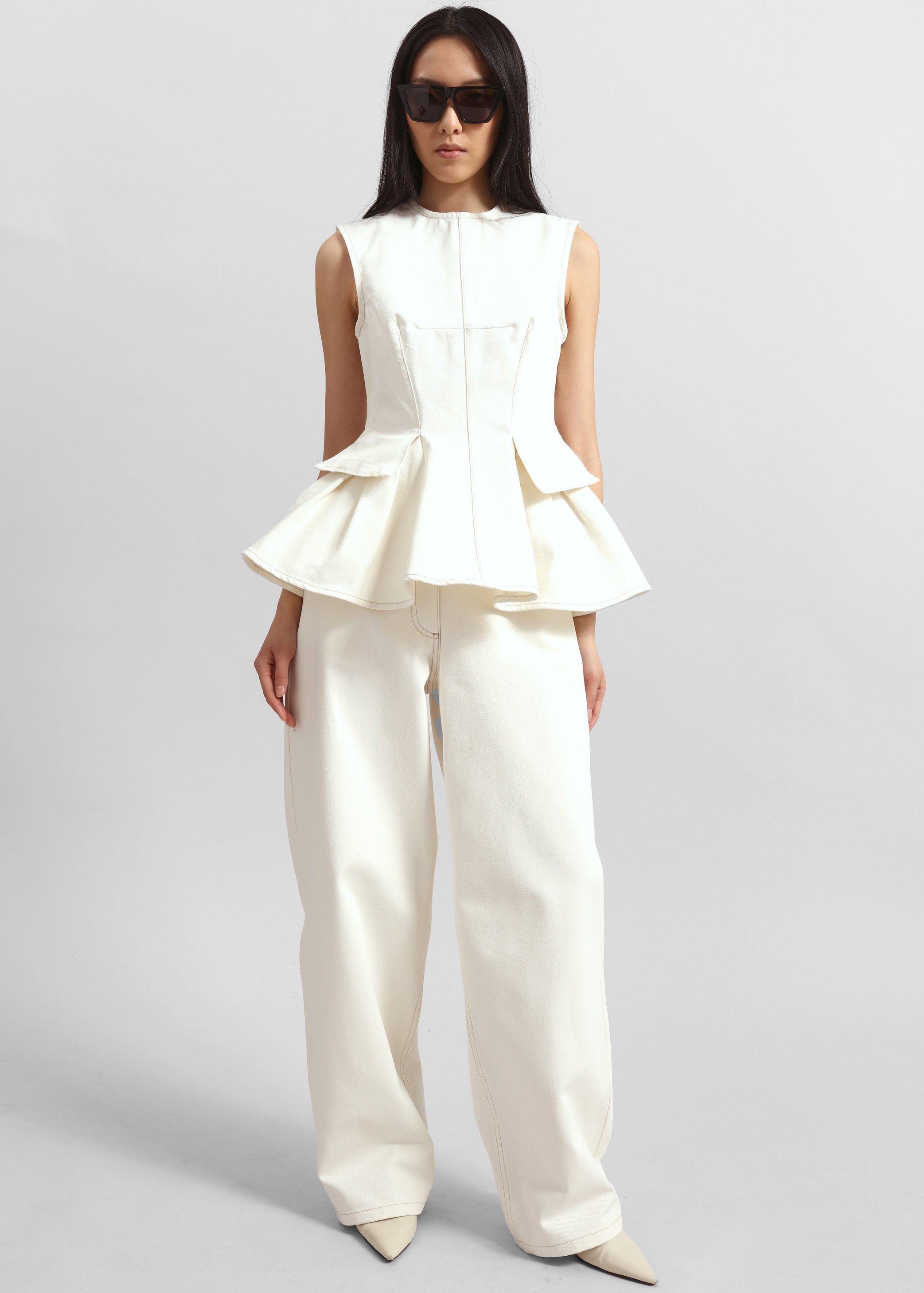 Shop the look image for Remain Peplum Denim Top - Ecru