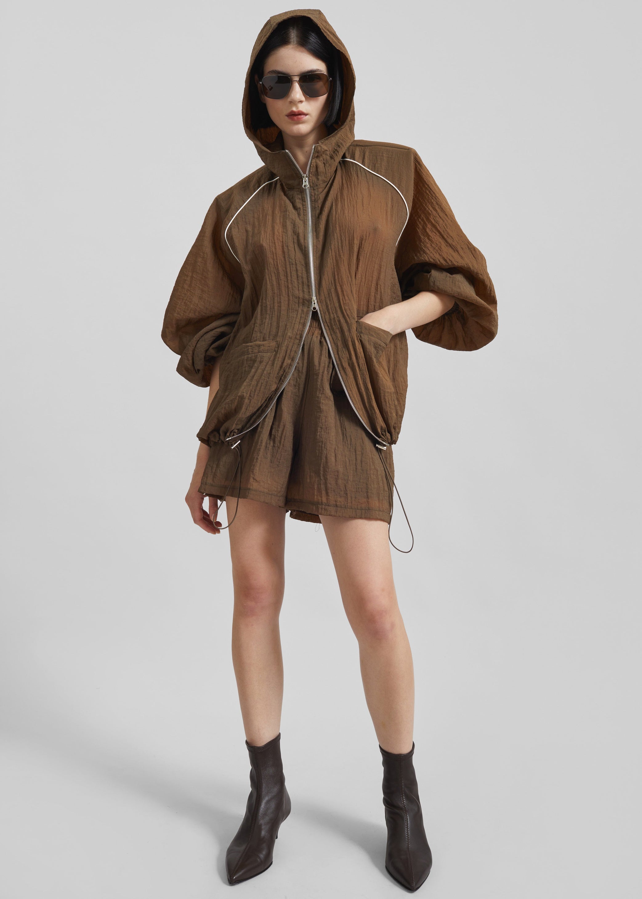 Shop the look image for Rewa Padded Sheer Jacket - Brown