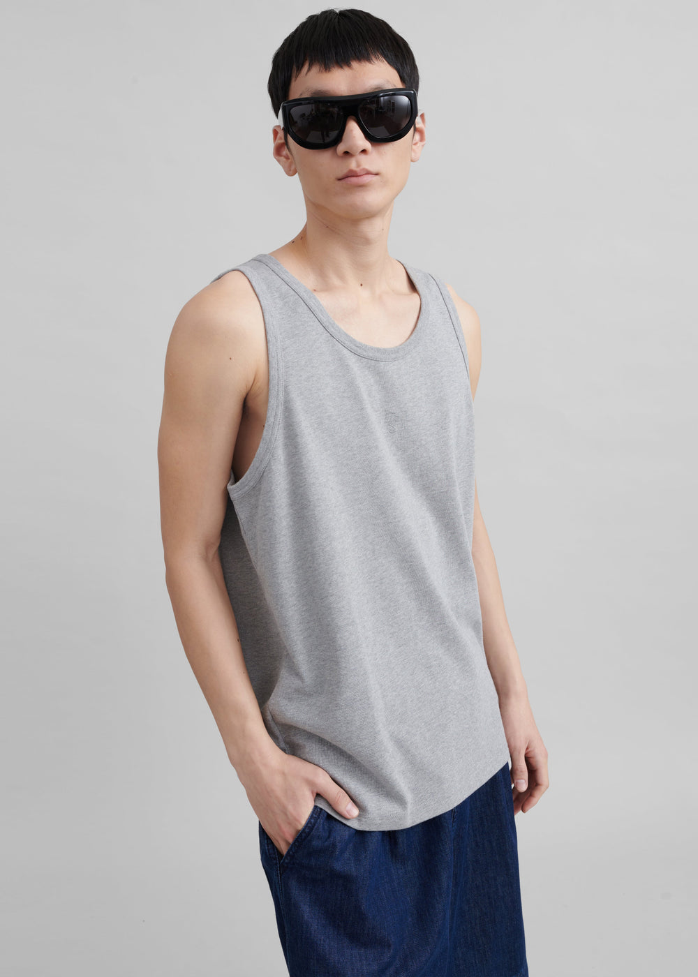 Rexy Embroidered Tank Top - Grey Melange