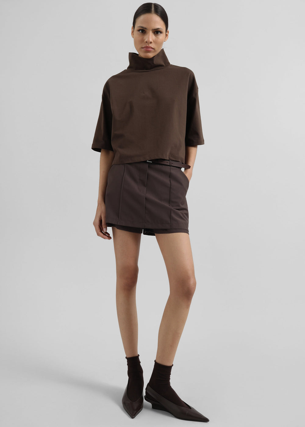 Reza Cropped Tee - Brown