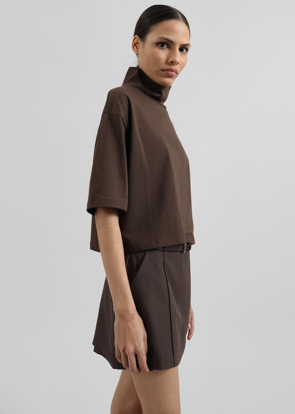 Reza Cropped Tee - Brown - 1