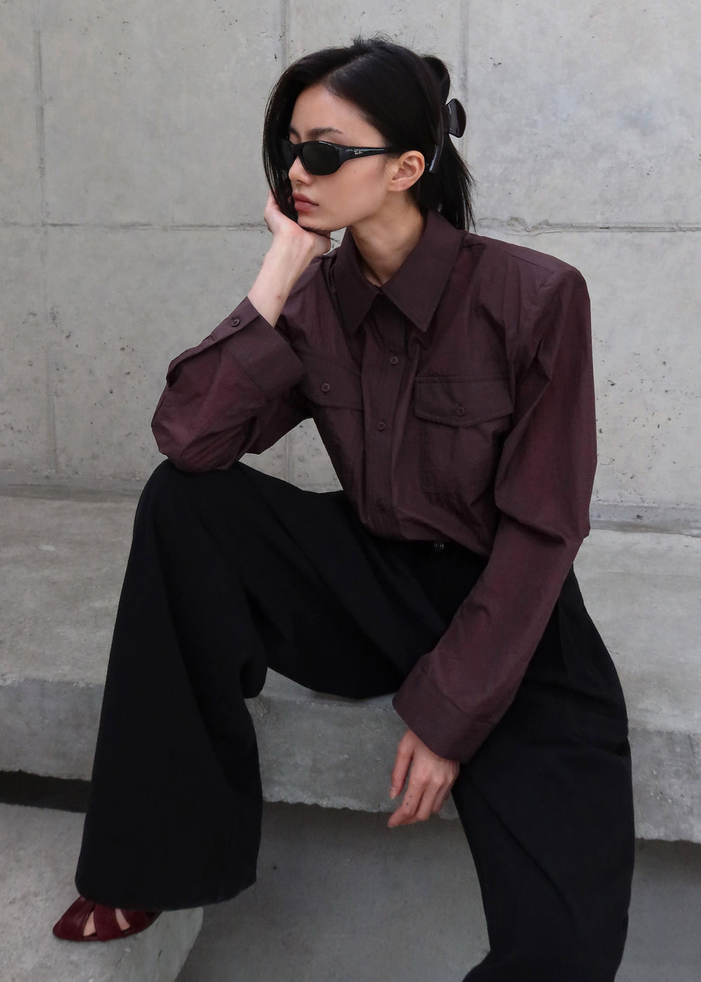 Rezay Padded Shirt - Burgundy