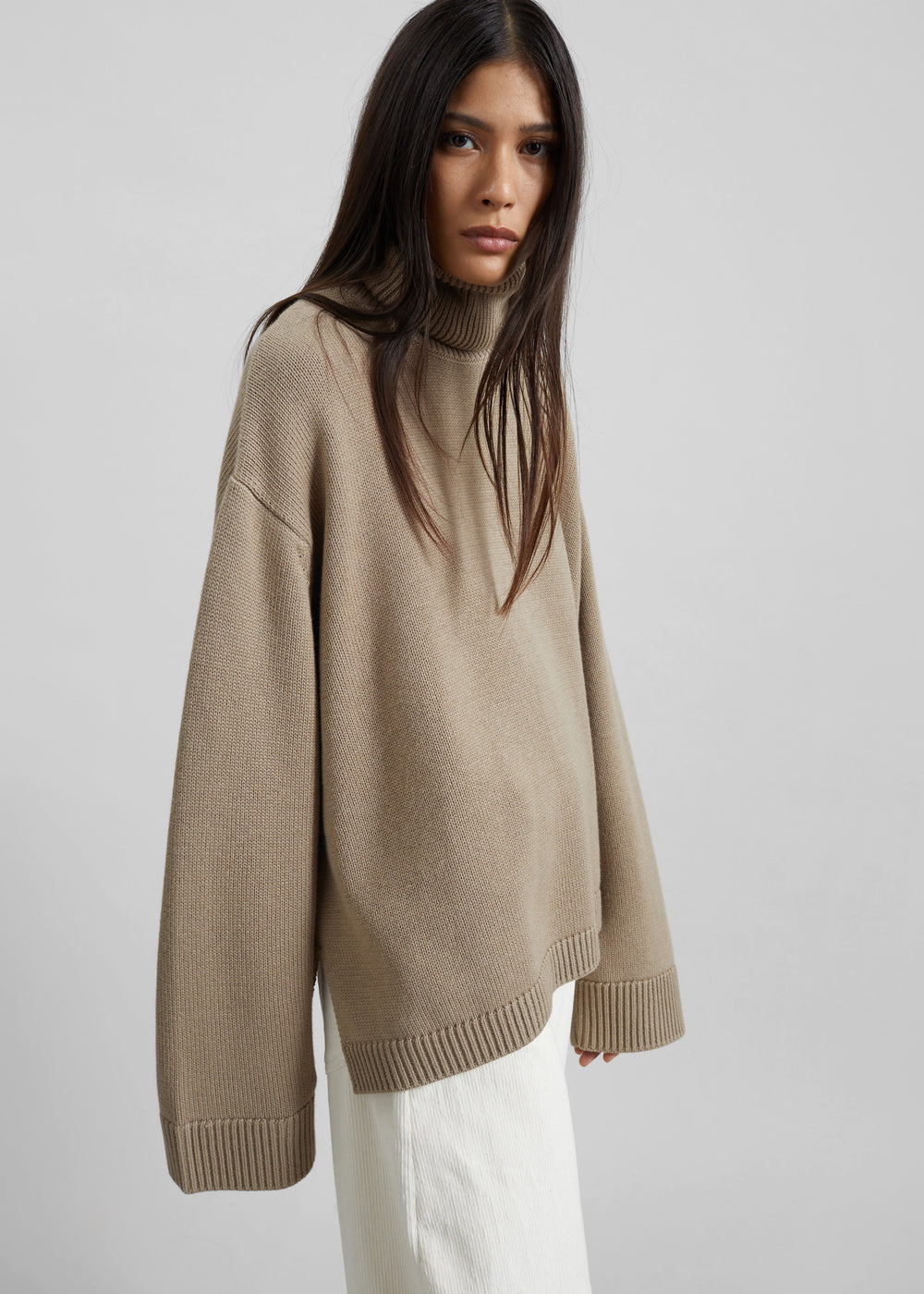 Rhea Trapeze Turtleneck - Beige - 1