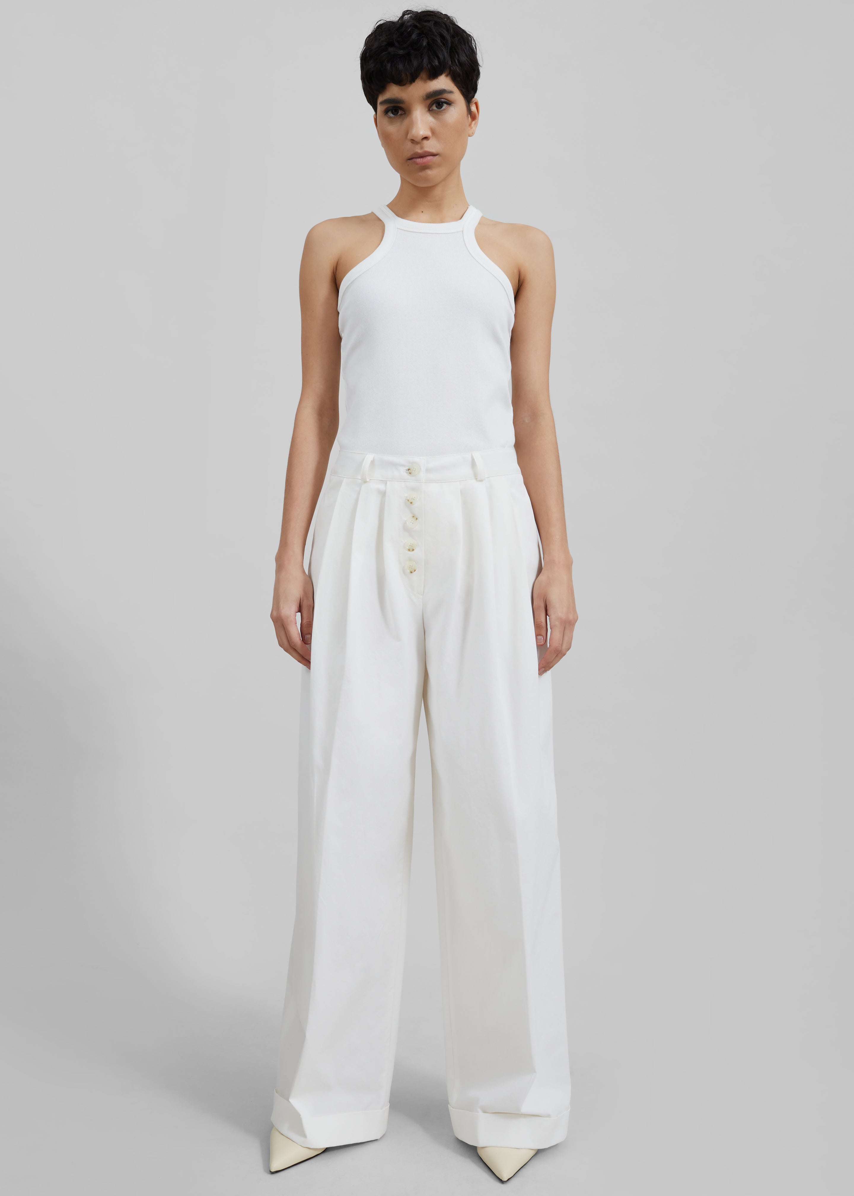 Rhys Pleated Trousers - White - 1