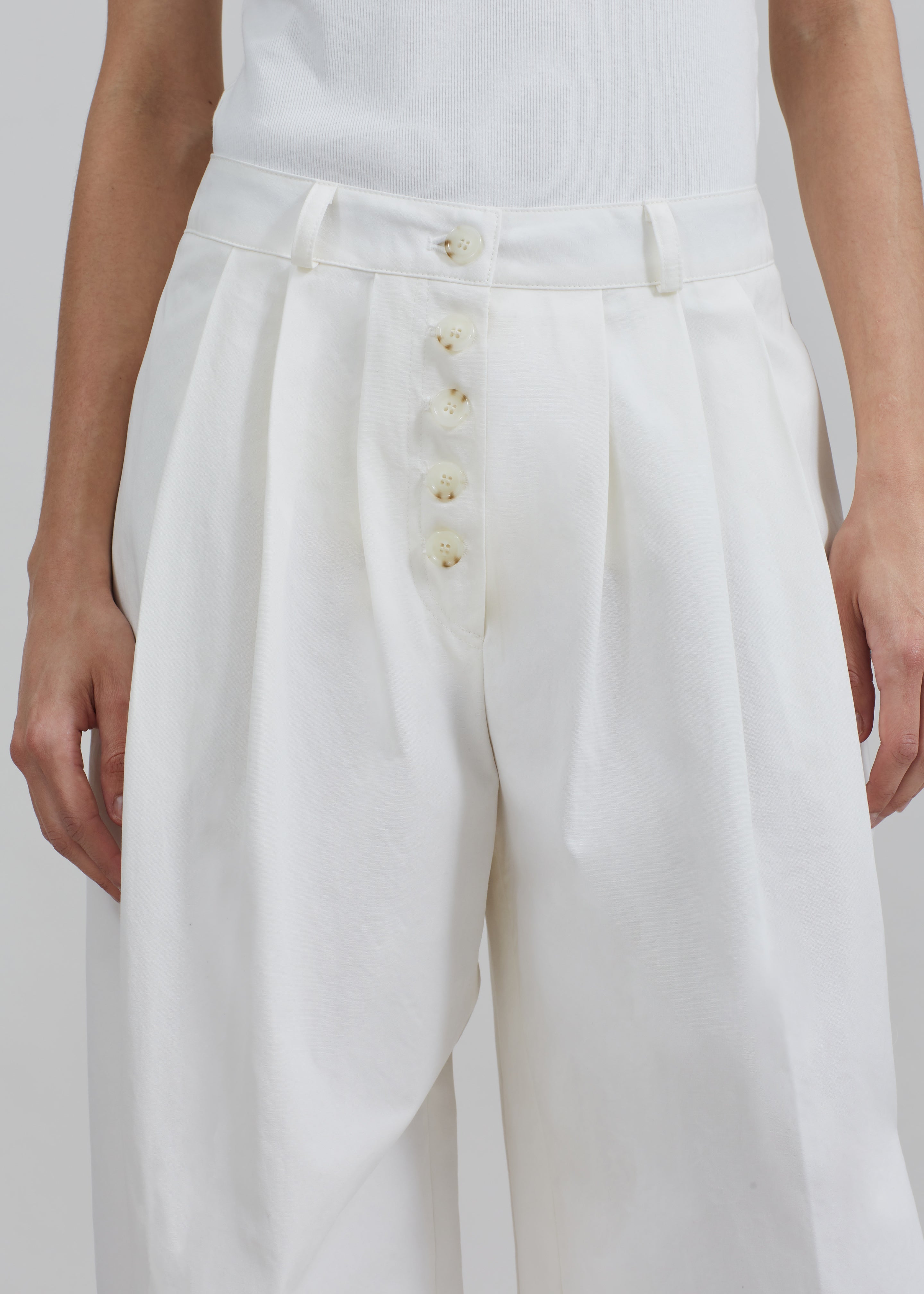 Rhys Pleated Trousers - White - 2