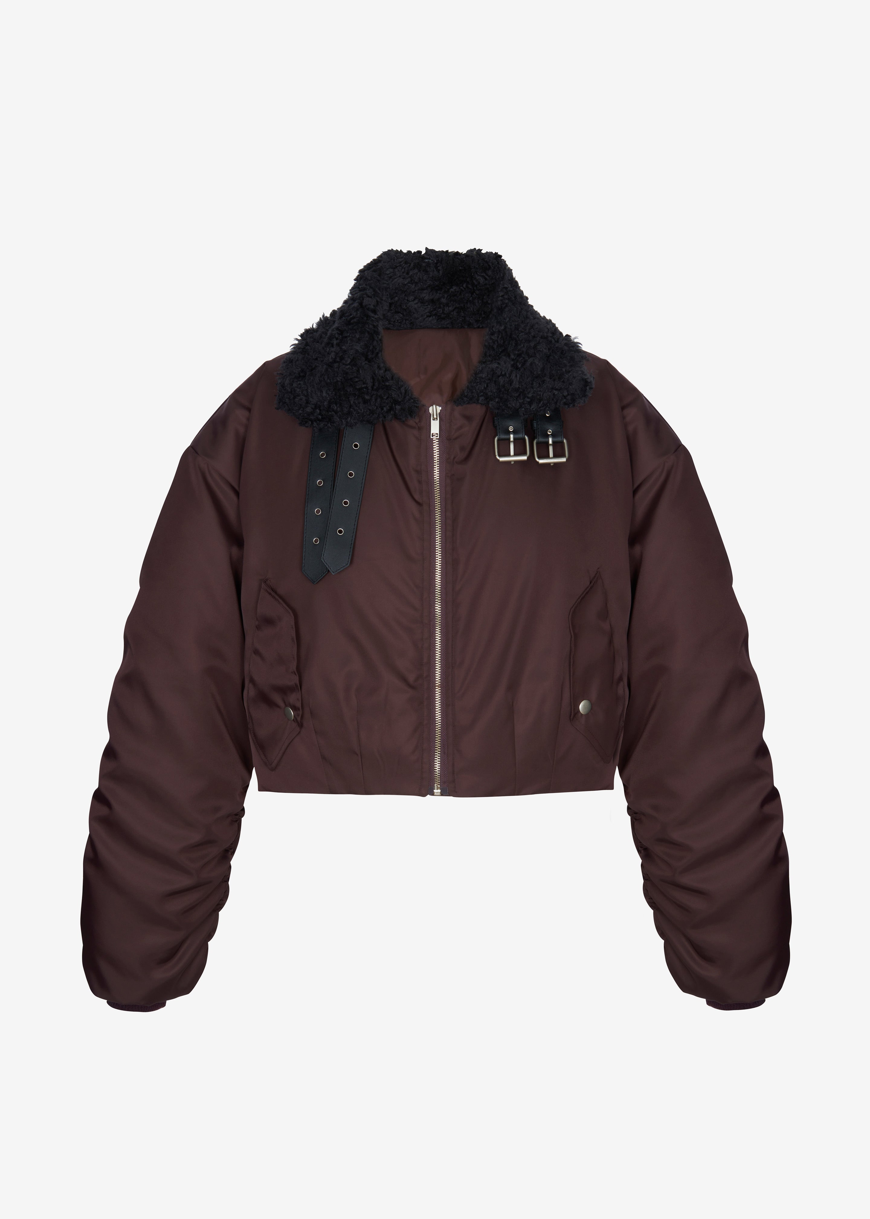 Riano Cropped Bomber Jacket - Burgundy - 8