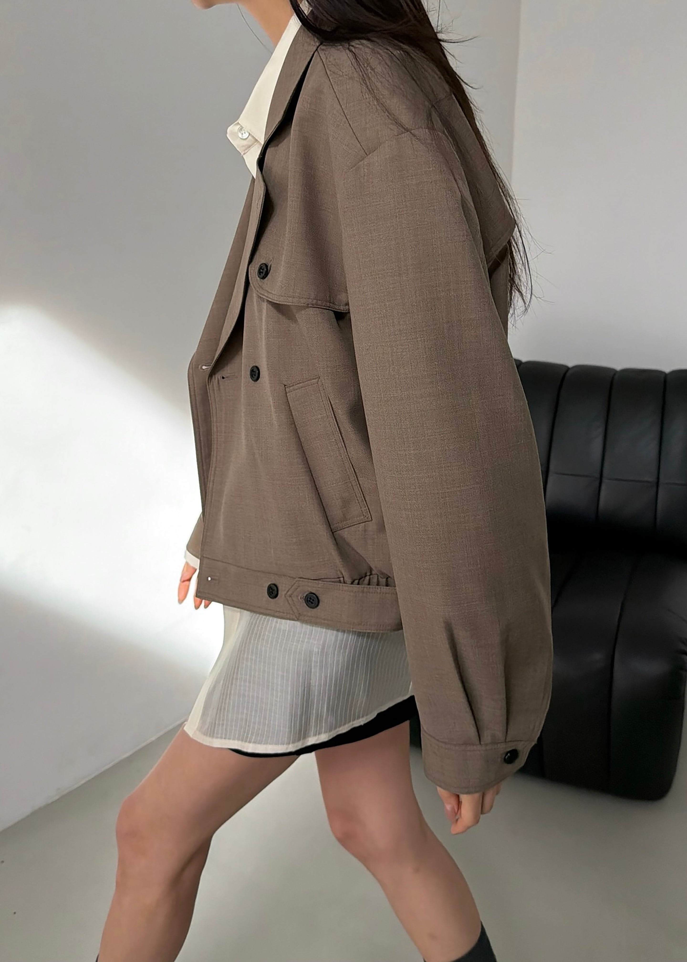 Rillan Double-Breasted Blouson Jacket - Taupe Melange - 2