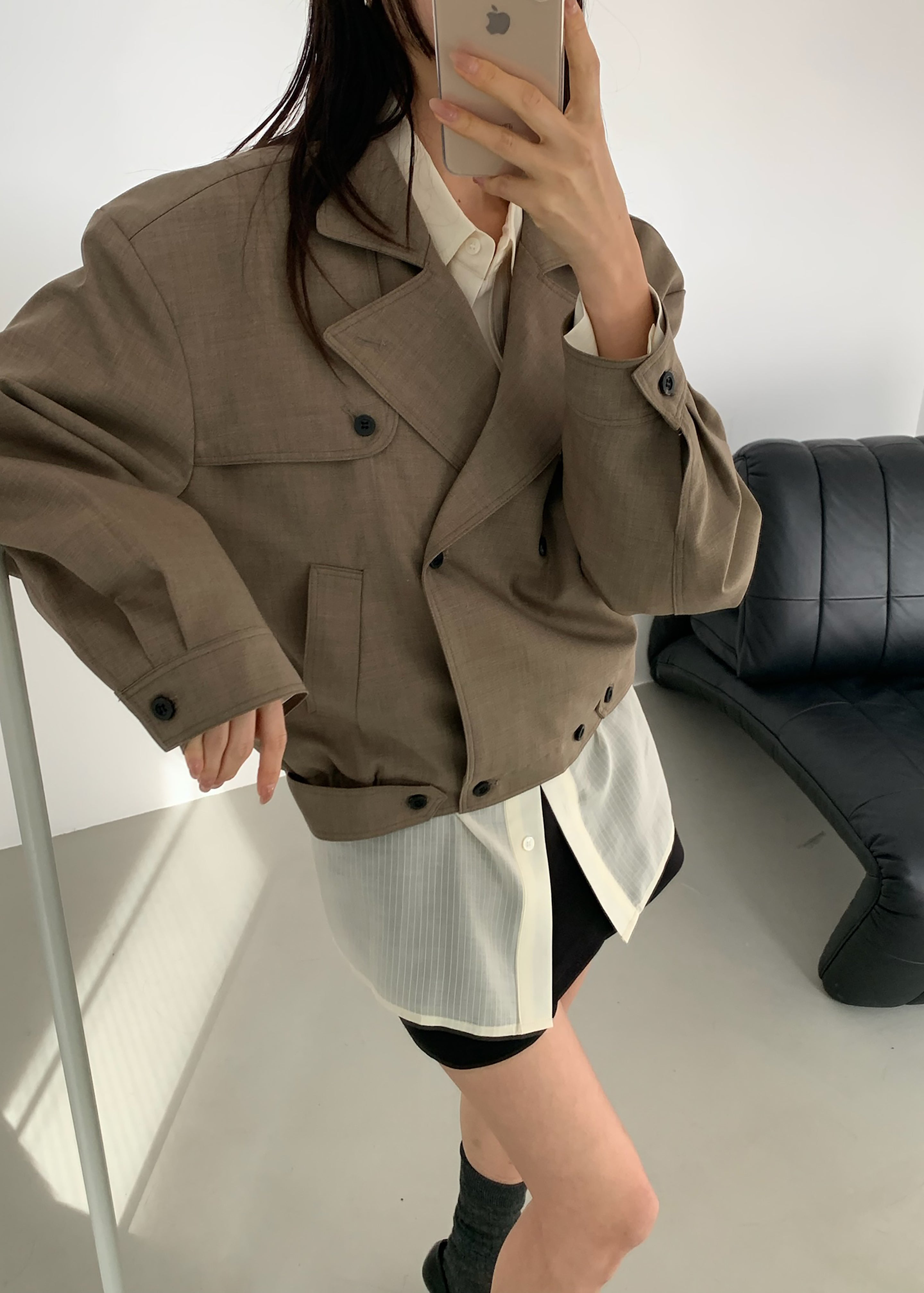 Rillan Double-Breasted Blouson Jacket - Taupe Melange - 1