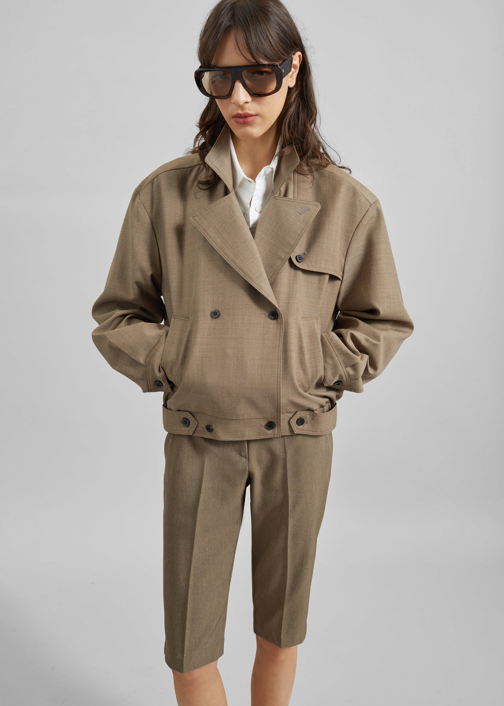 Rillan Double-Breasted Blouson Jacket - Taupe Melange