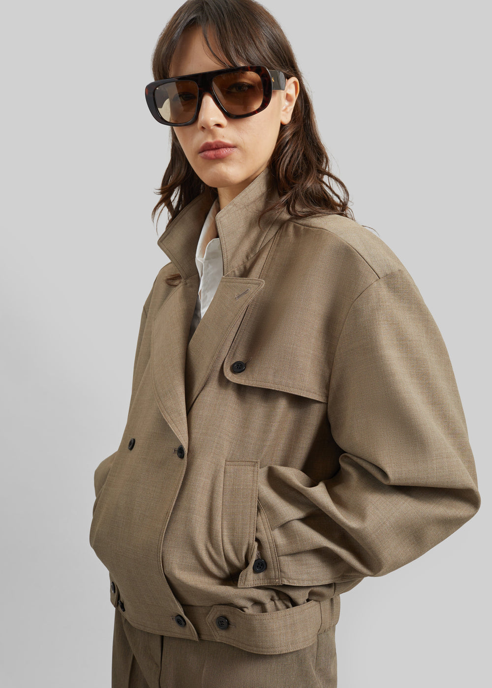 Rillan Double-Breasted Blouson Jacket - Taupe Melange - 1