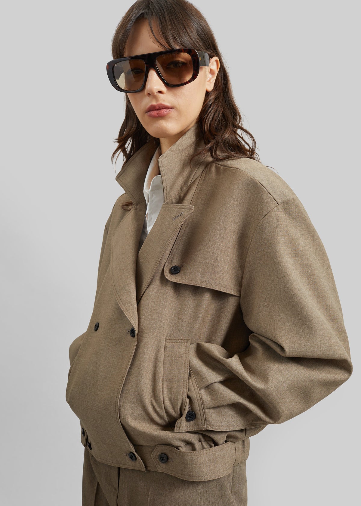 Rillan Double-Breasted Blouson Jacket - Taupe Melange - 8