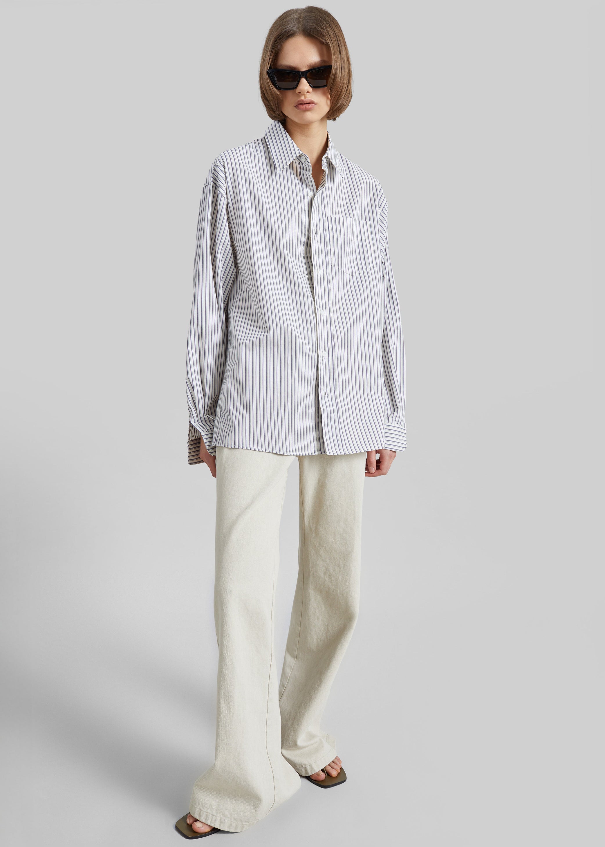 Shop the look image for Rilly Adjustable Side Slit Shirt - Ivory Multi Stripe