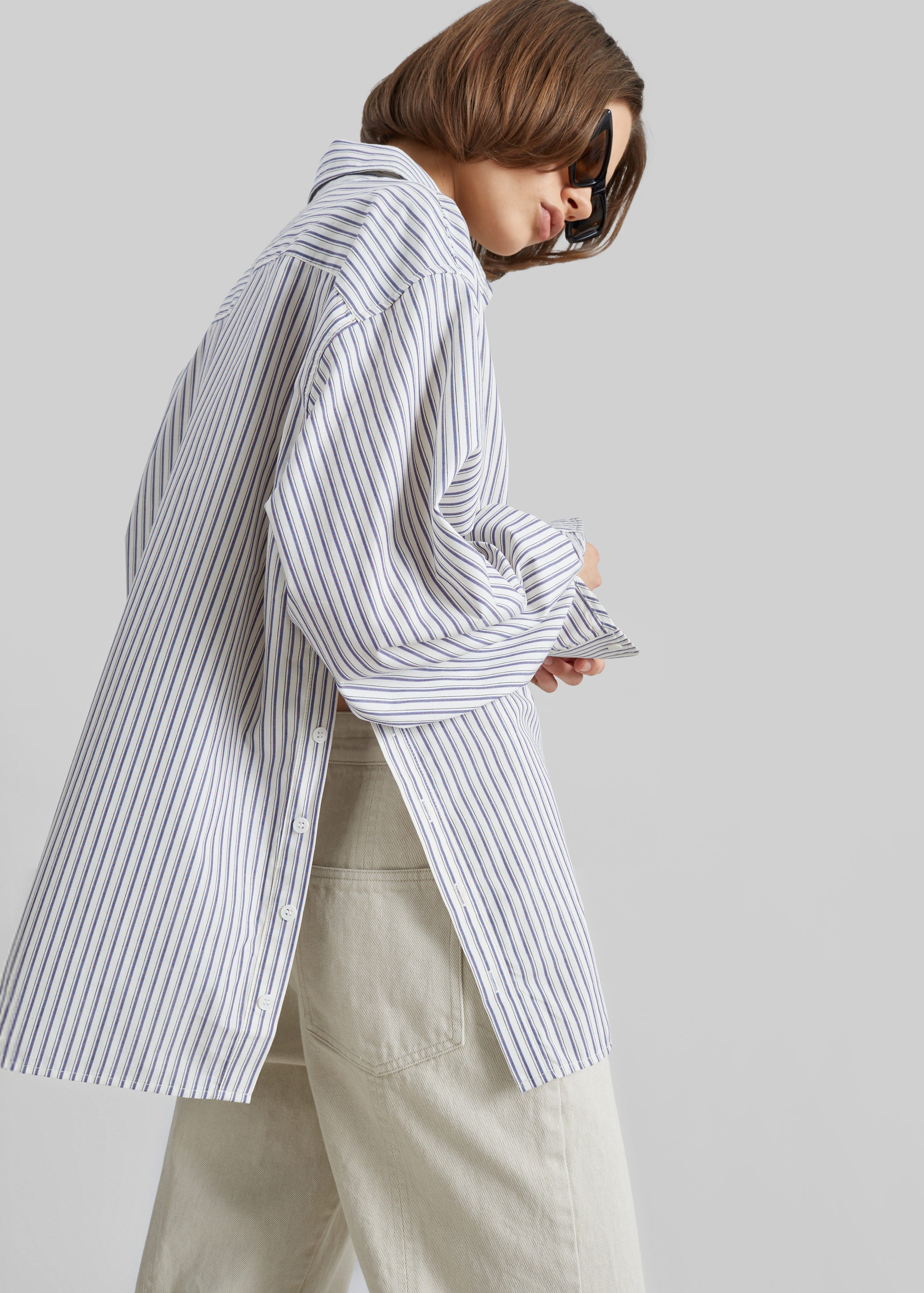 Rilly Adjustable Side Slit Shirt - Ivory Multi Stripe - 1