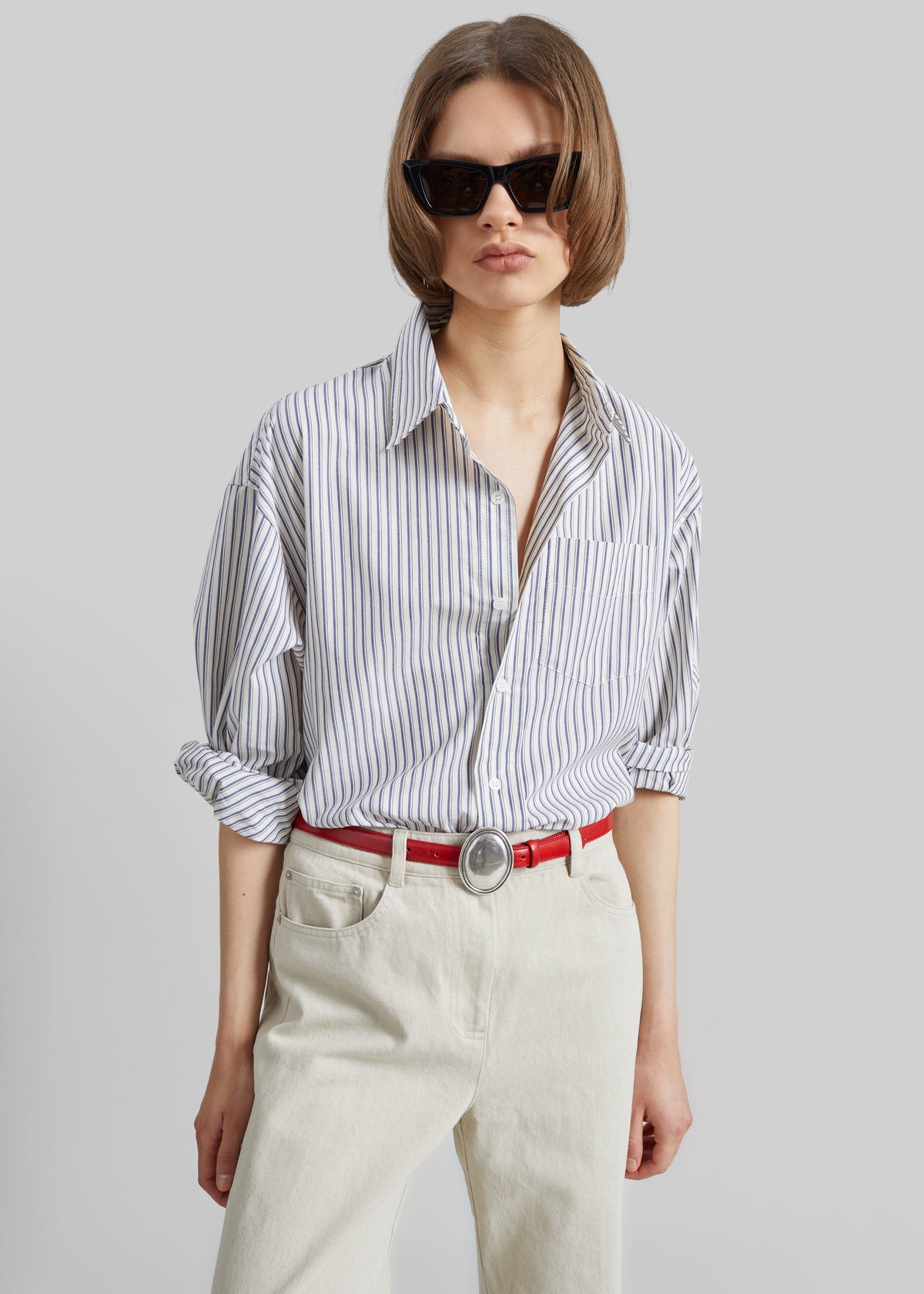 Rilly Adjustable Side Slit Shirt - Ivory Multi Stripe - 5