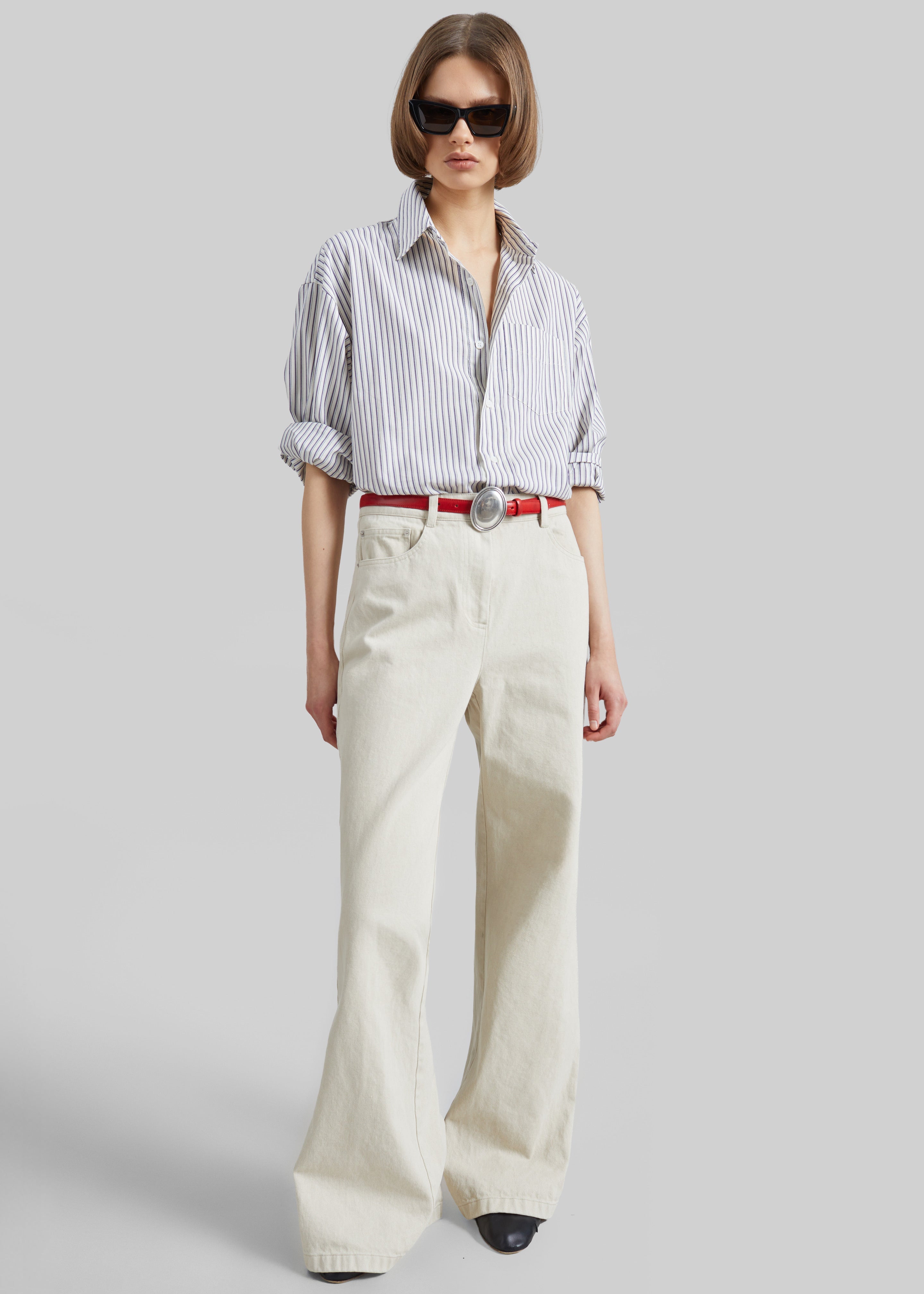 Rilly Adjustable Side Slit Shirt - Ivory Multi Stripe - 7