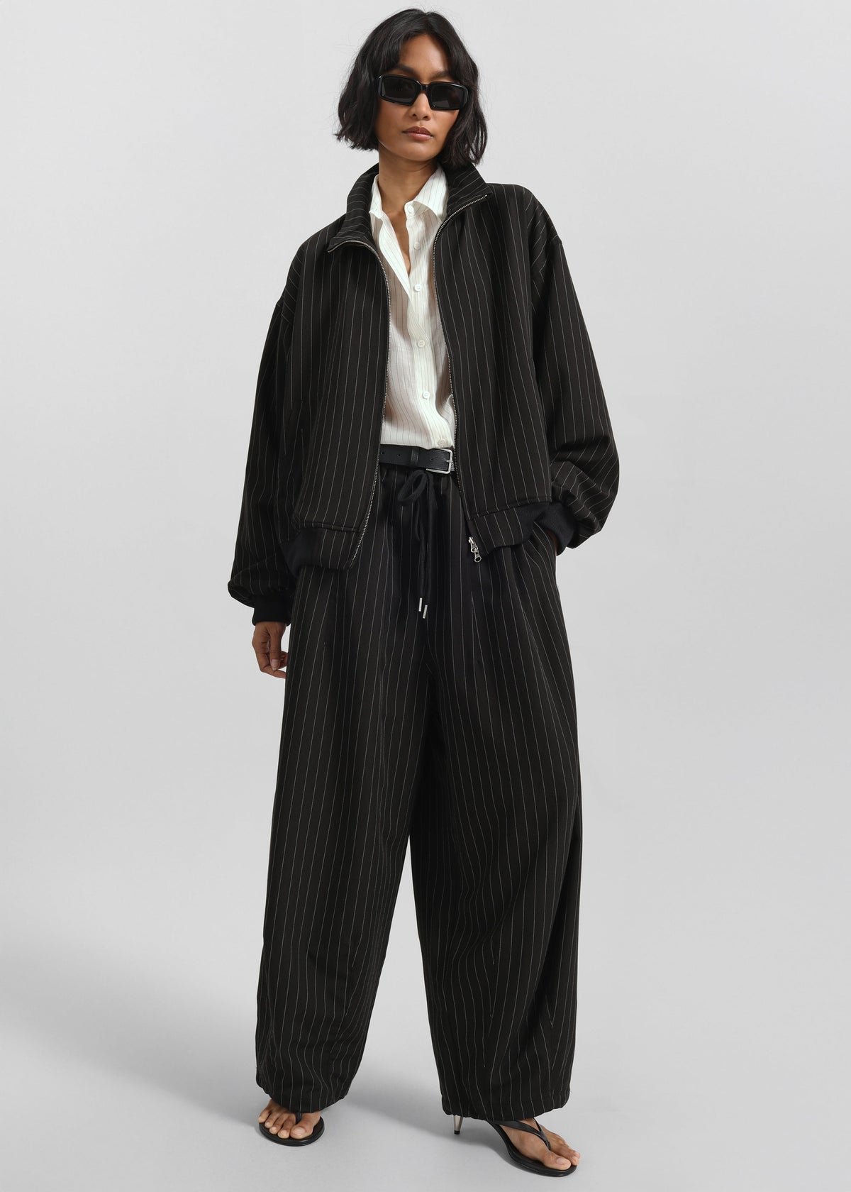 Rilton Drawstring Pants - Black/White Pinstripe - 5