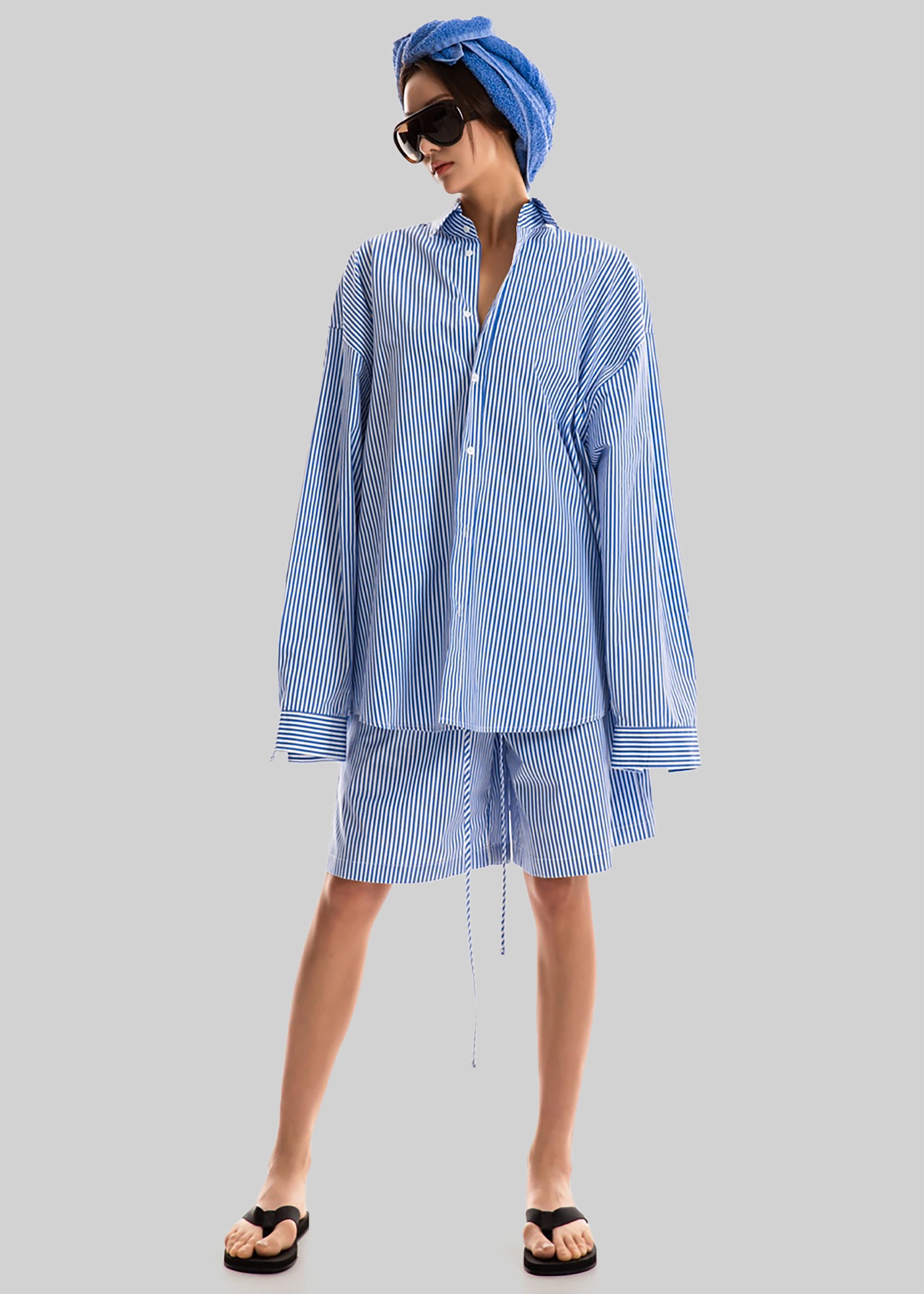 Shop the look image for Rimini Oversized Poplin Shirt - Blue/White Stripe