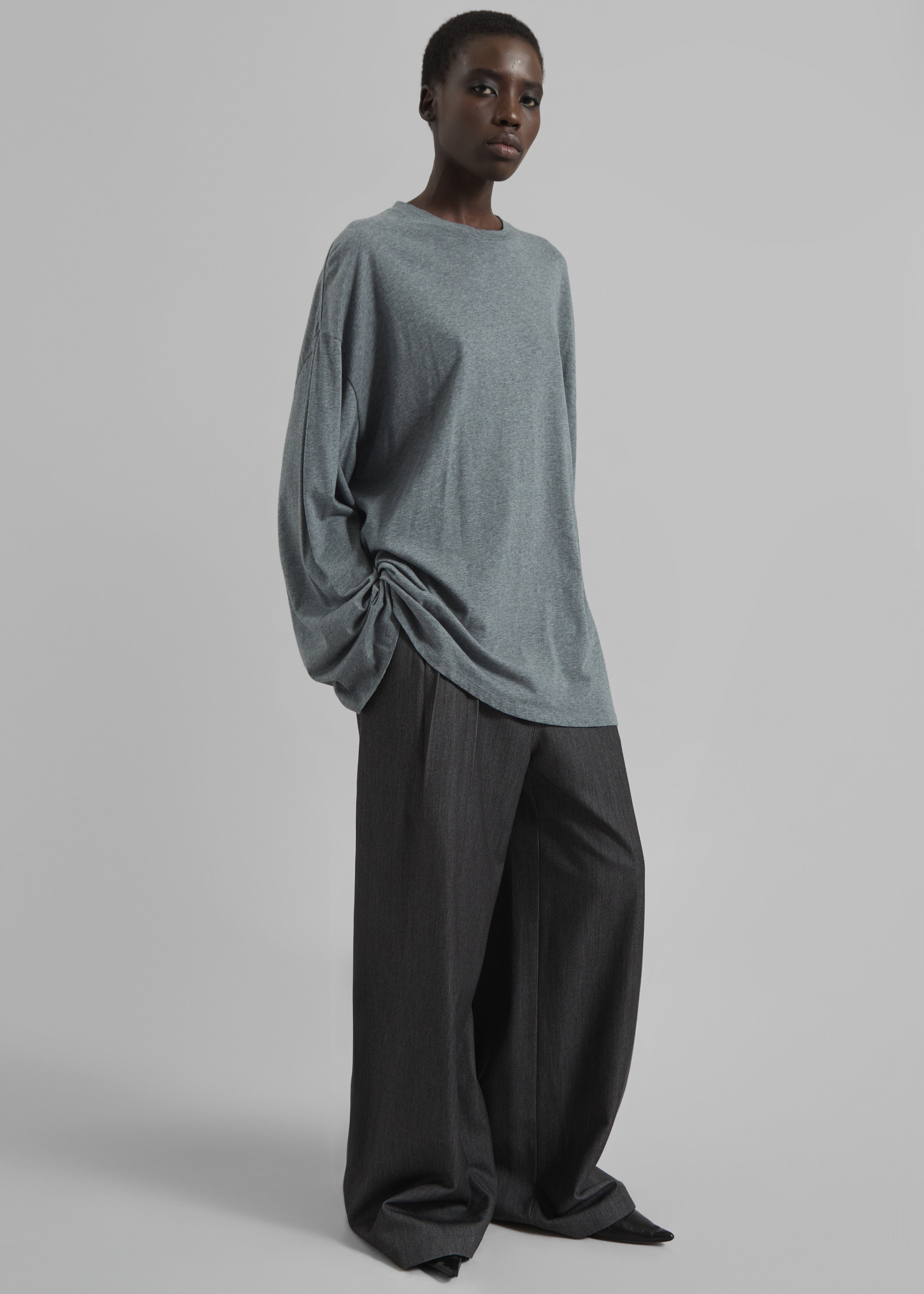 Rio Oversized Sleeve Tee - Dark Grey Melange - 3