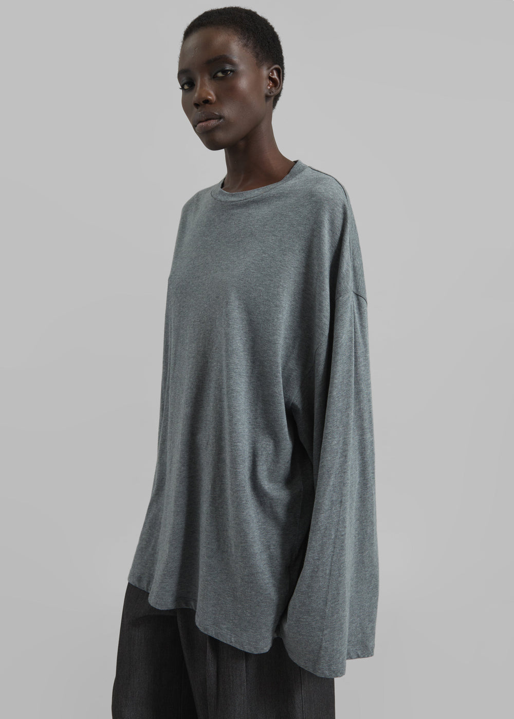 Rio Oversized Sleeve Tee - Dark Grey Melange - 1