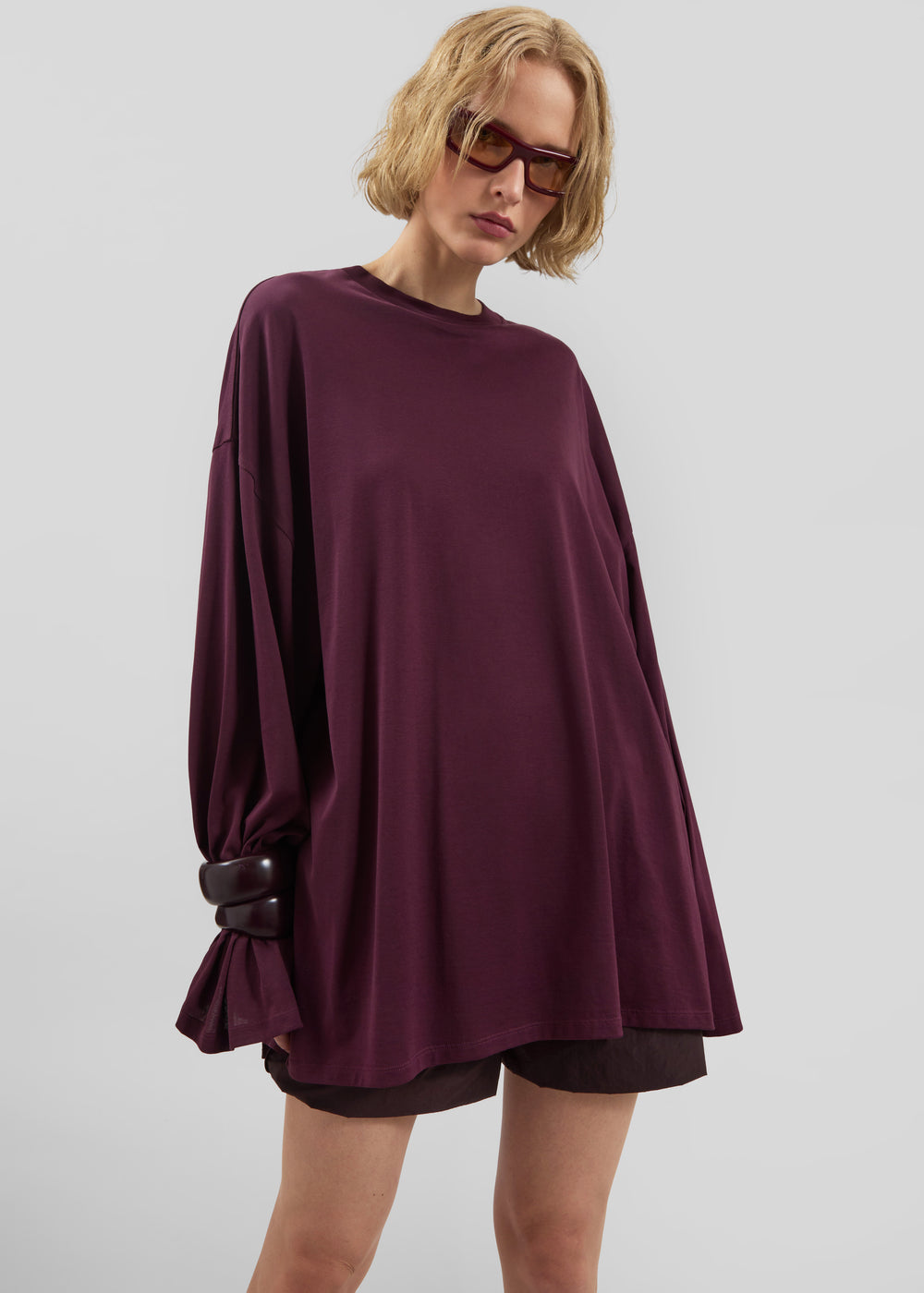 Rio Oversized Sleeve Tee - Burgundy