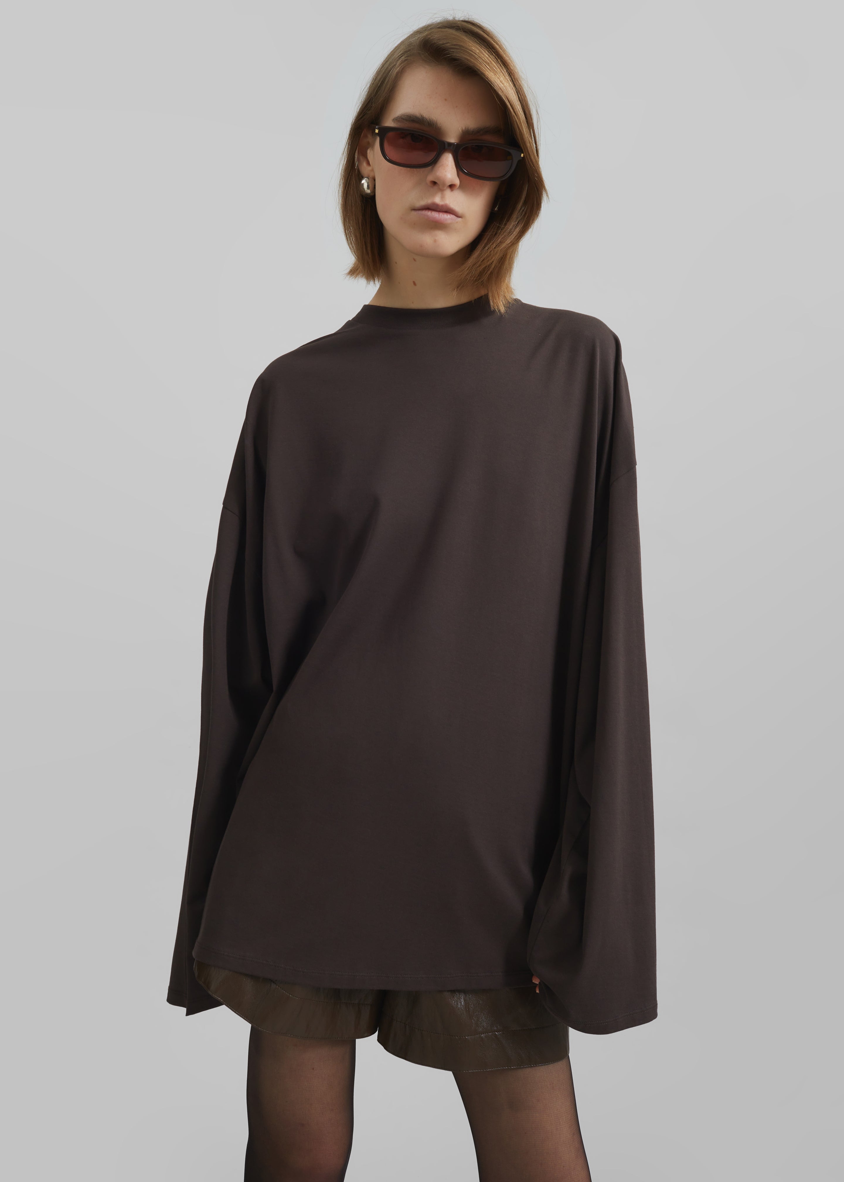 Rio Oversized Sleeve Tee - Dark Brown - 1