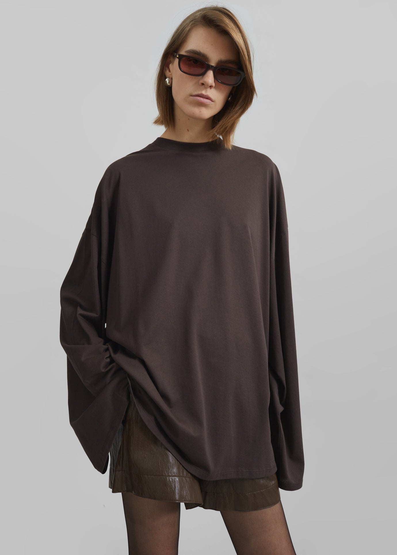 Rio Oversized Sleeve Tee - Dark Brown - 1