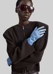 Gants courts Rion bicolores en cuir - Bleu pâle/marron clair
