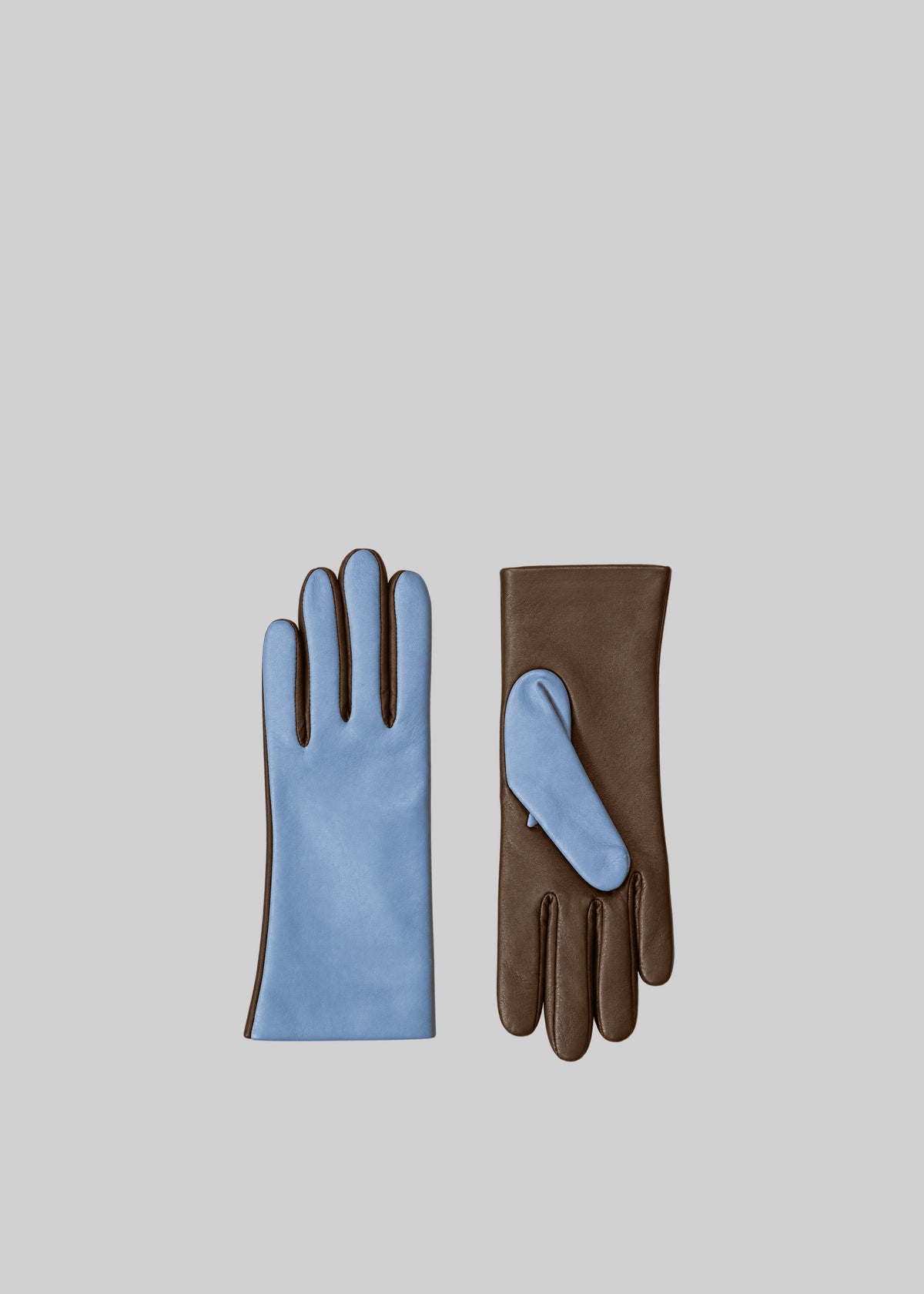 Gants courts Rion bicolores en cuir - Bleu pâle/marron clair