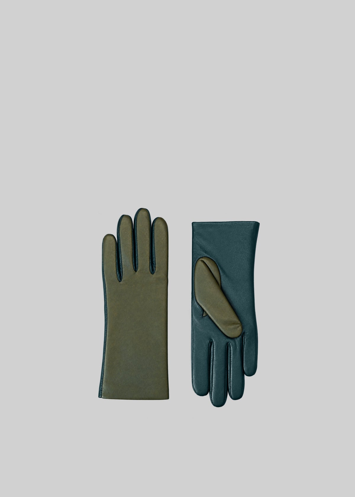 Rion Bicolor Short Leather Gloves - Pine/Bottle Green