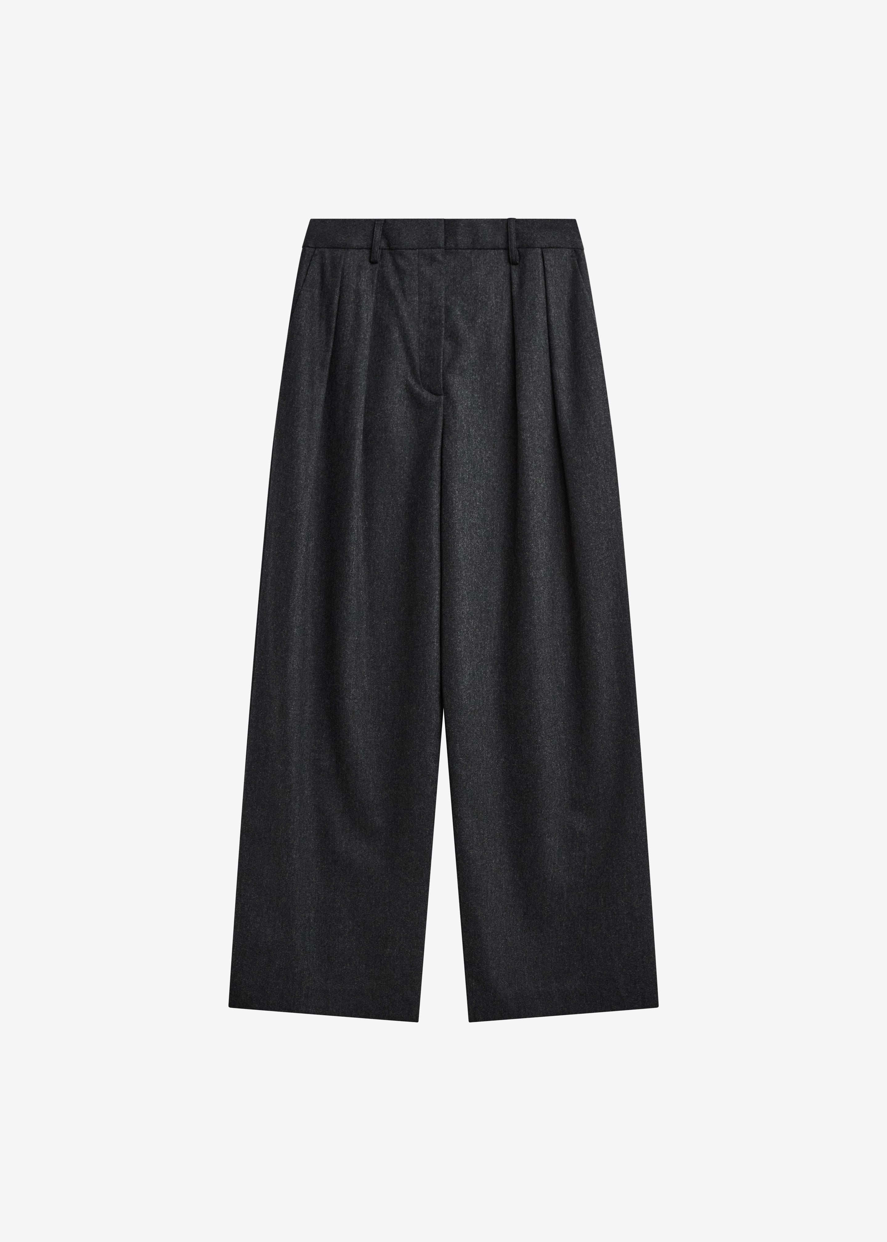 Ripley Flannel Pleated Trousers - Dark Grey - 8