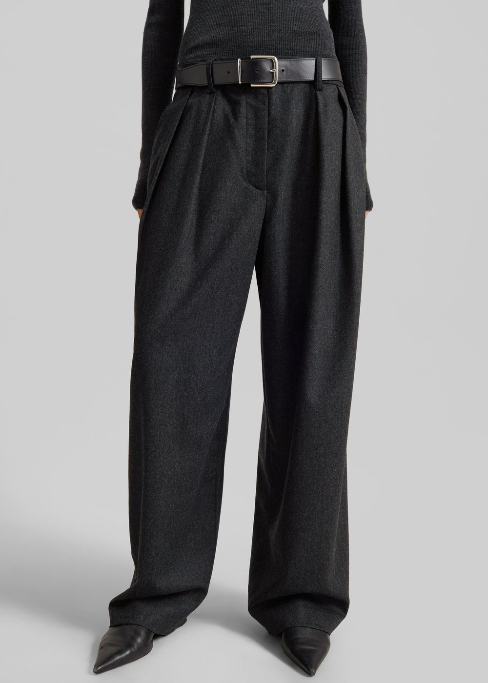 Ripley Flannel Pleated Trousers - Dark Grey - 1