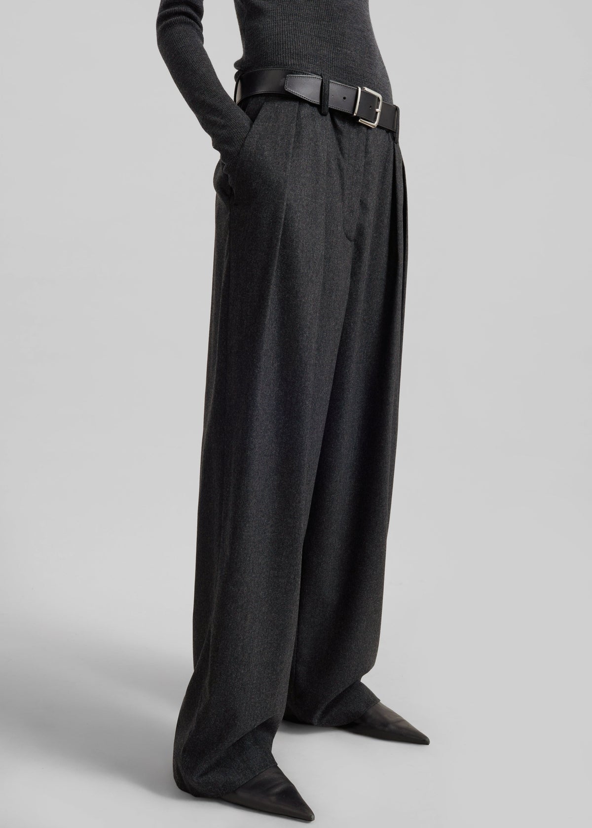 Ripley Flannel Pleated Trousers - Dark Grey - 3