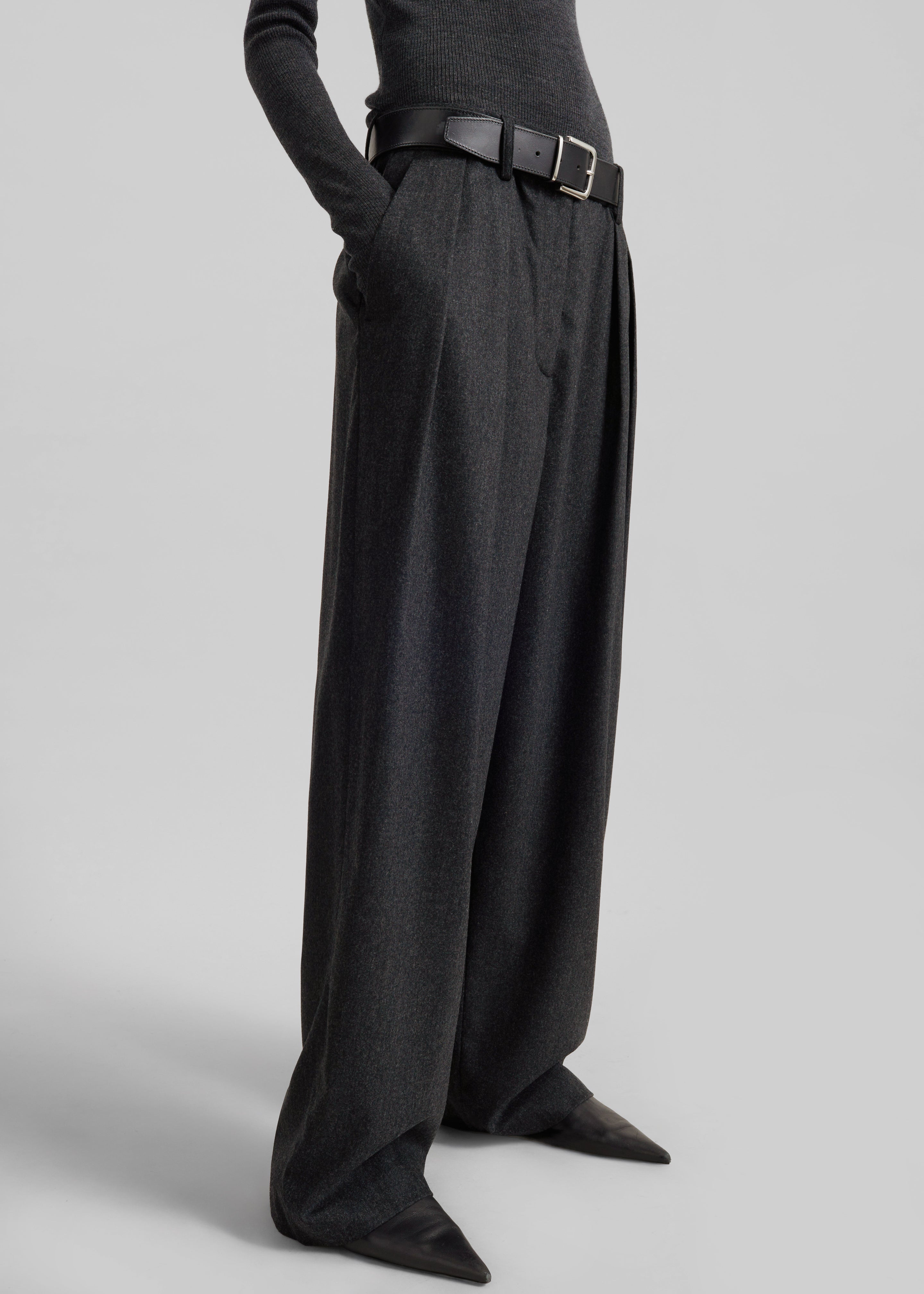 Ripley Flannel Pleated Trousers - Dark Grey - 3