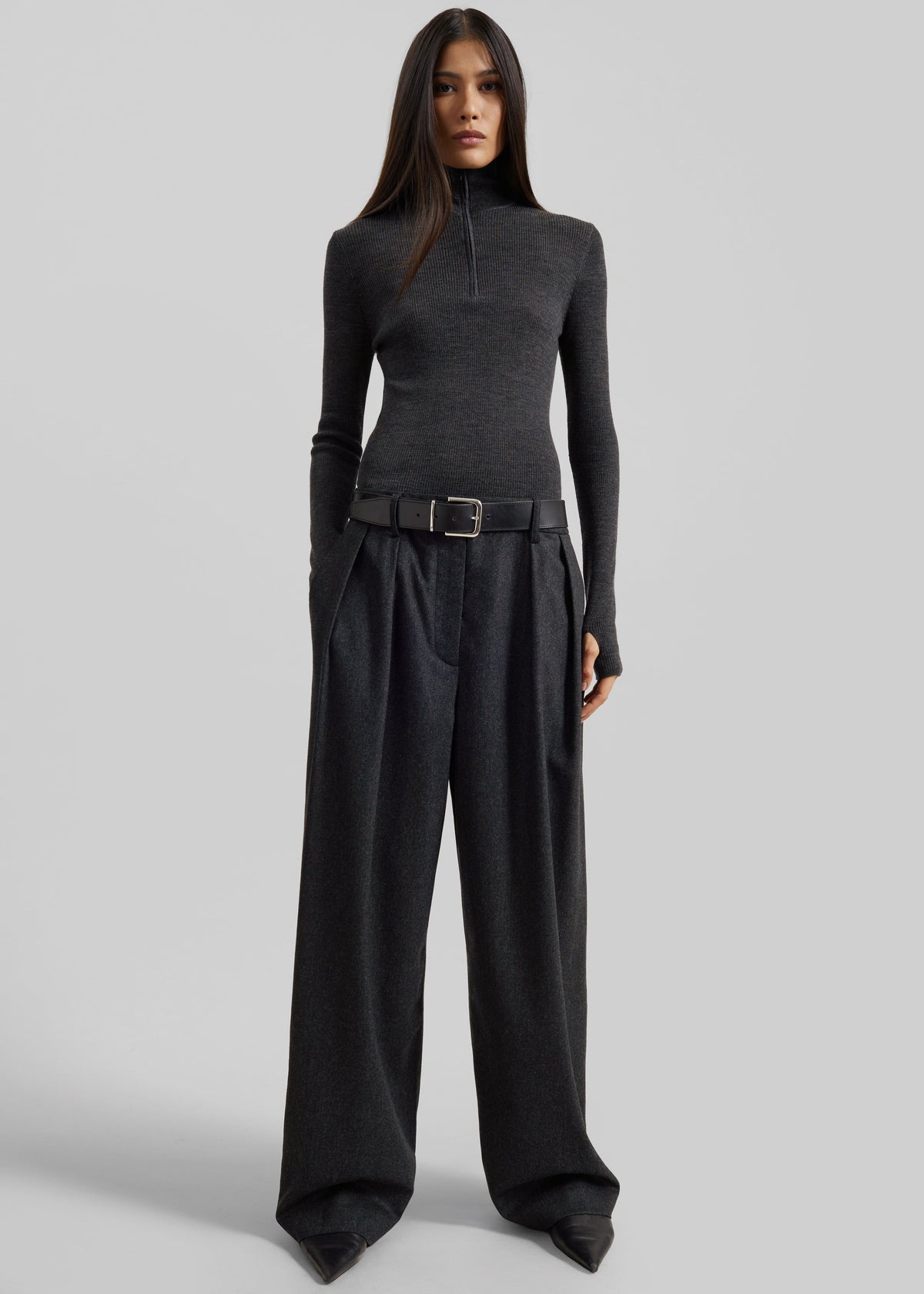 Ripley Flannel Pleated Trousers - Dark Grey - 6