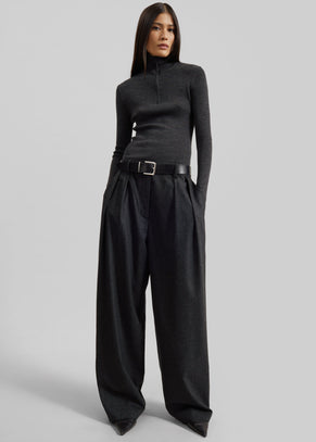 Ripley Flannel Pleated Trousers - Dark Grey