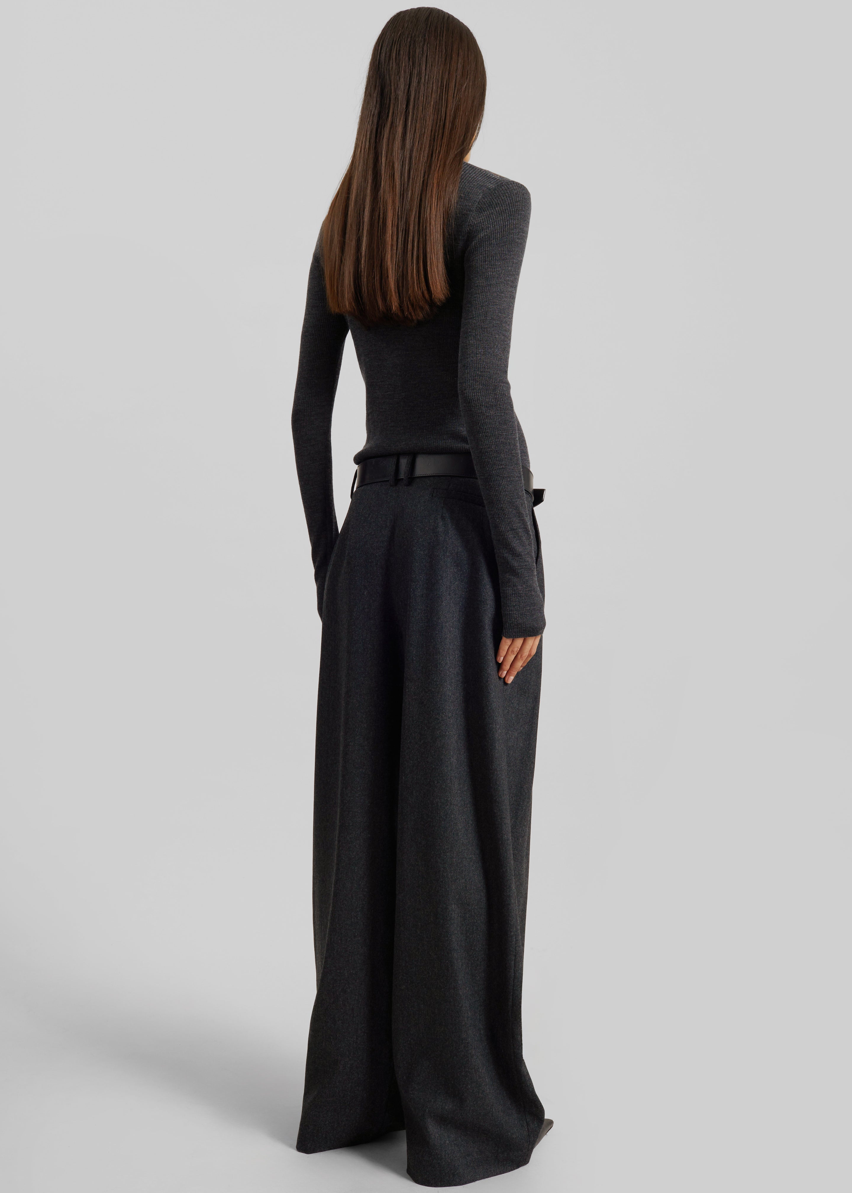 Ripley Flannel Pleated Trousers - Dark Grey - 7