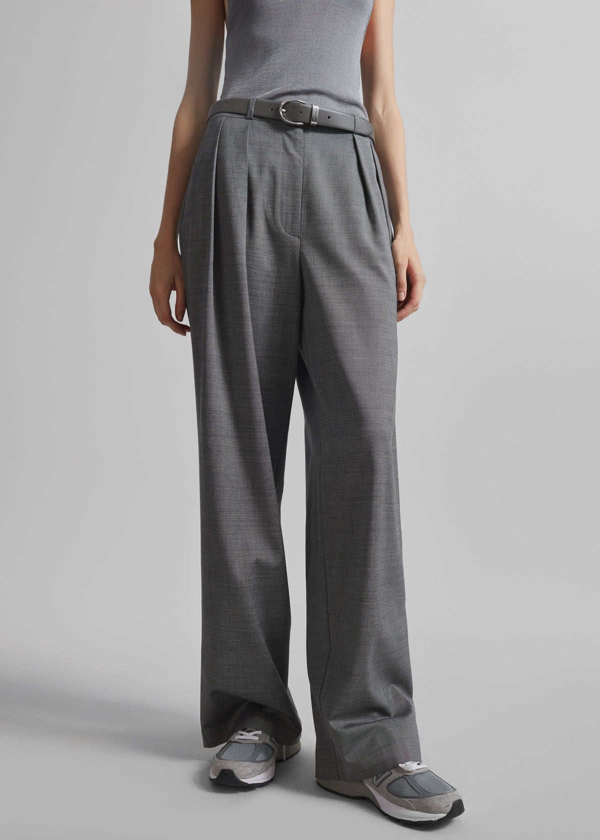 Ripley Pleated Trousers - Grey Melange - 3