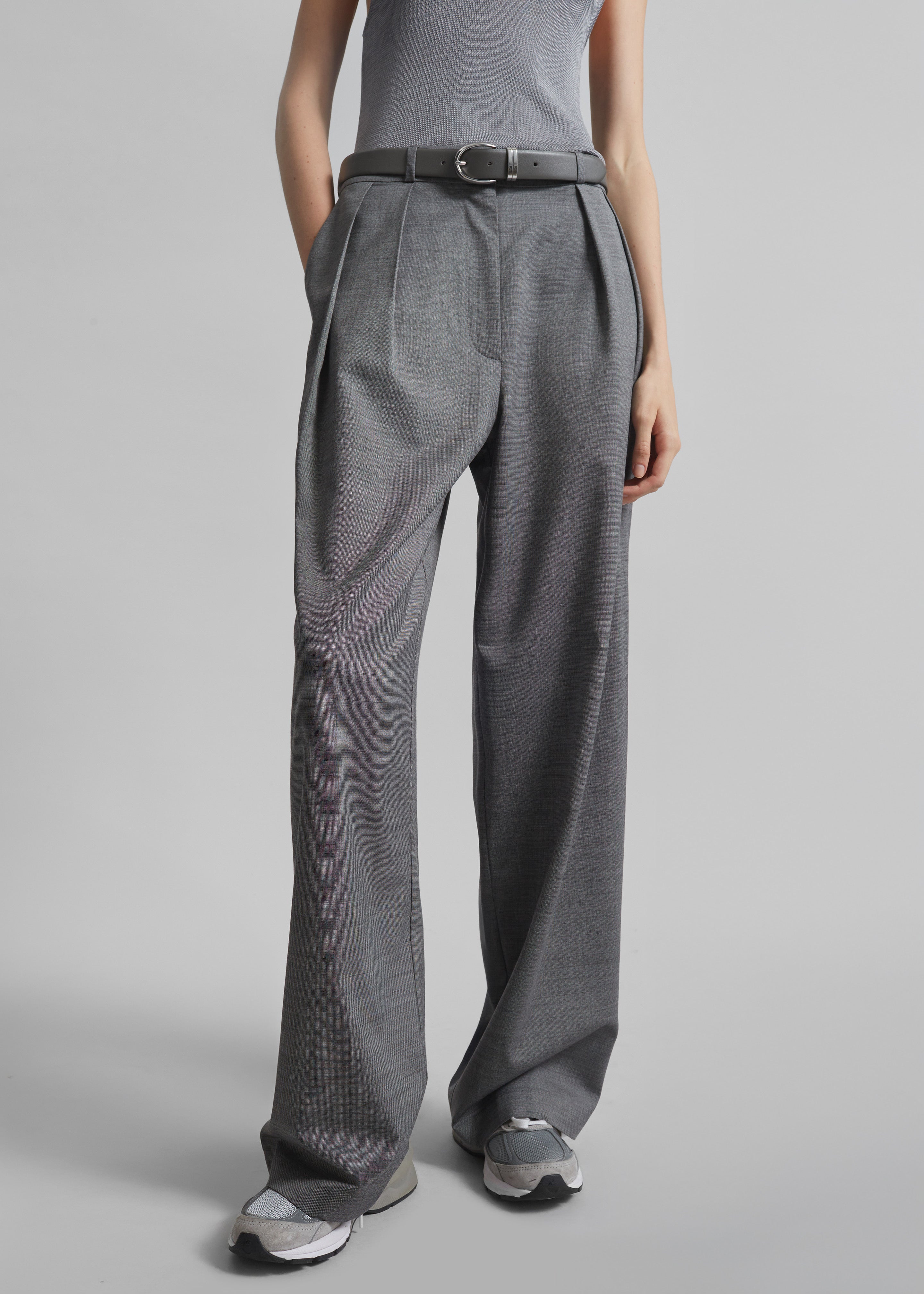 Ripley Pleated Trousers - Grey Melange - 1