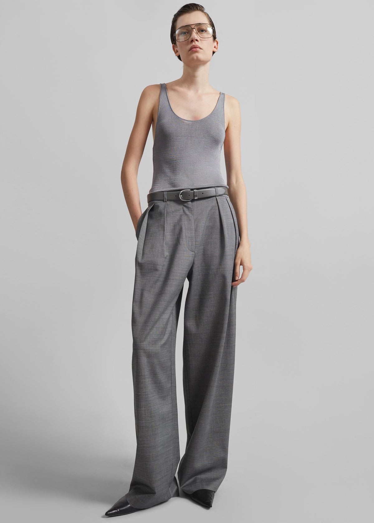 Ripley Pleated Trousers - Grey Melange - 4