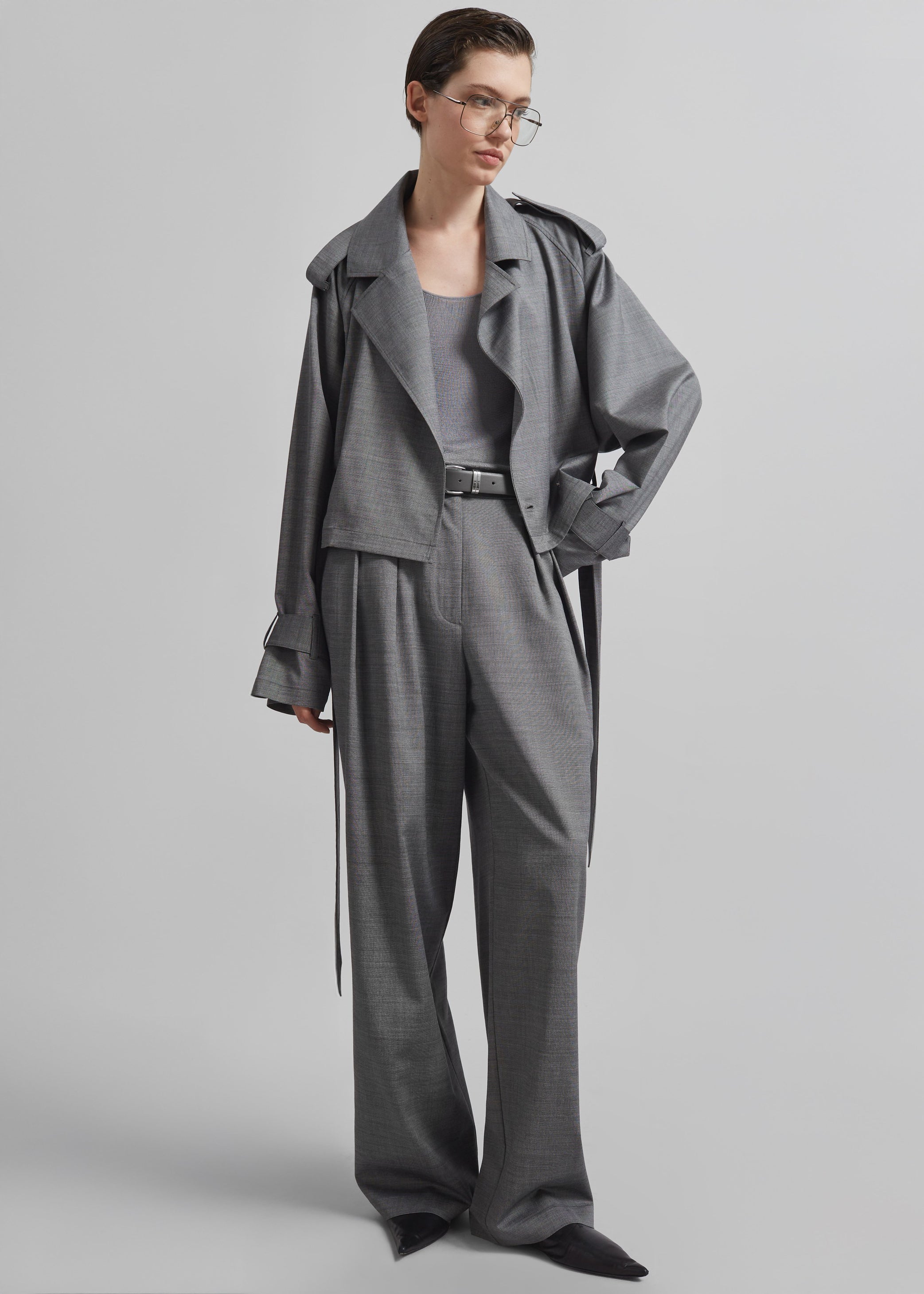 Shop the look image for Ripley Pleated Trousers - Grey Melange