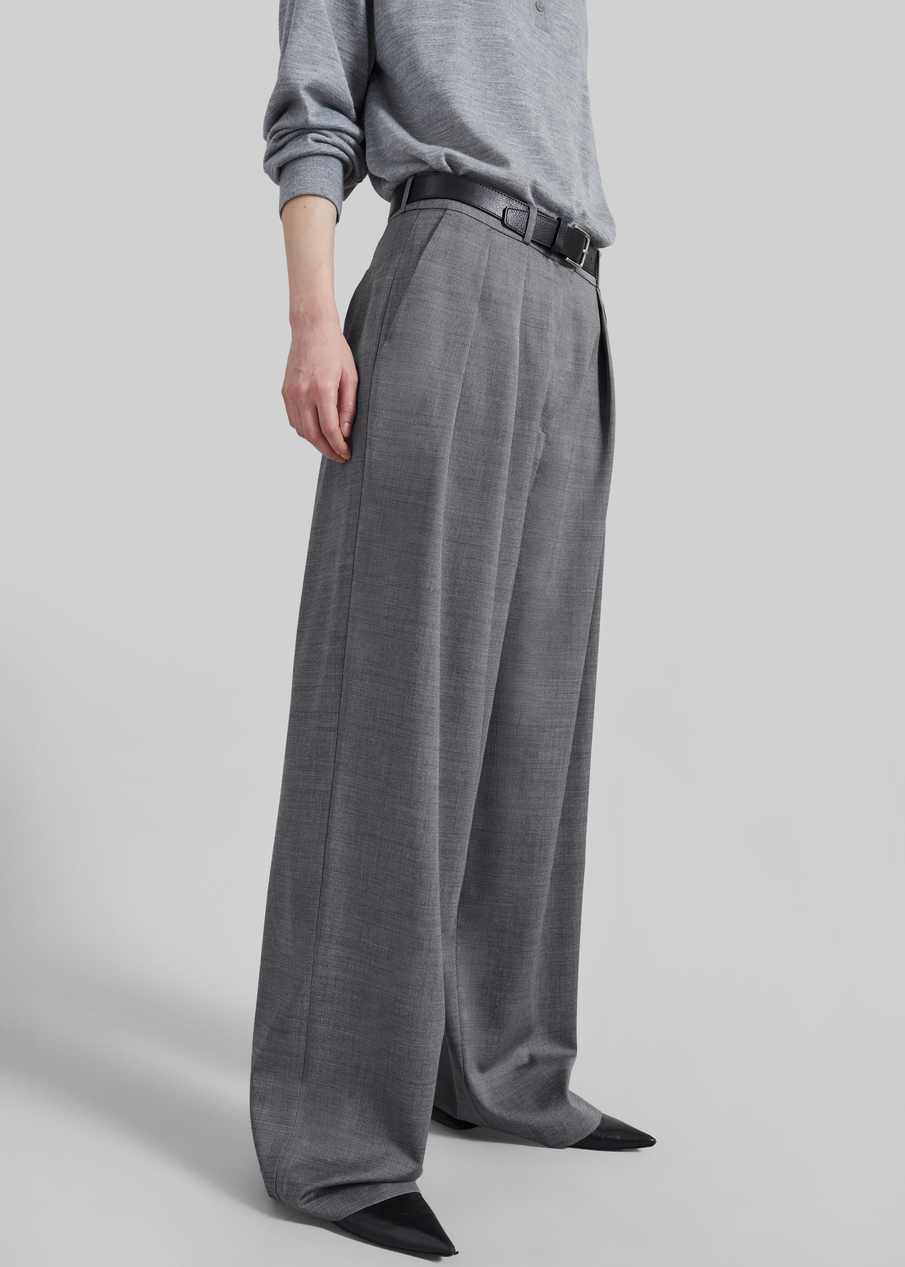 Ripley Pleated Trousers - Grey Melange - 5