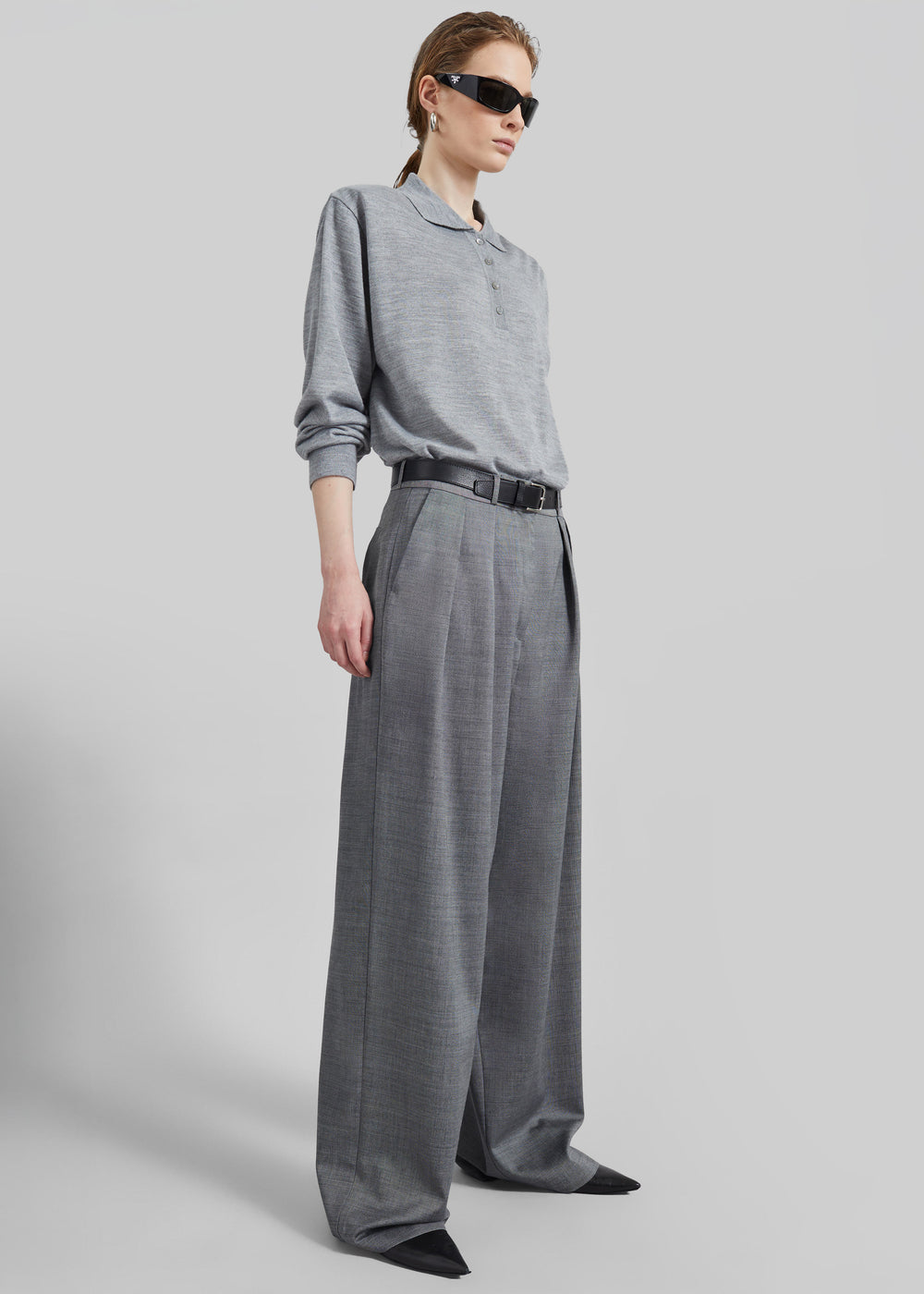 Ripley Pleated Trousers - Grey Melange - 1