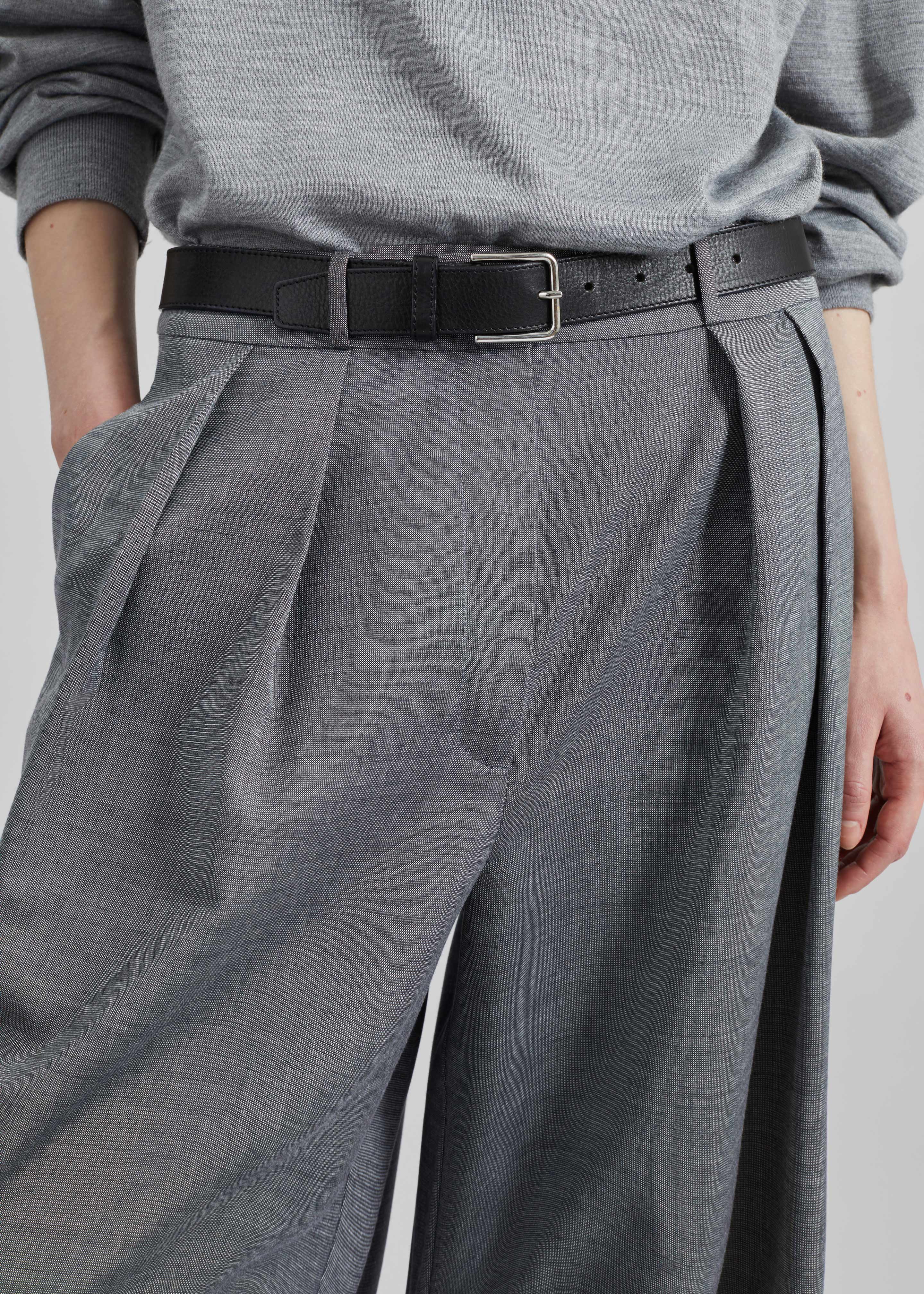 Ripley Pleated Trousers - Grey Melange - 4