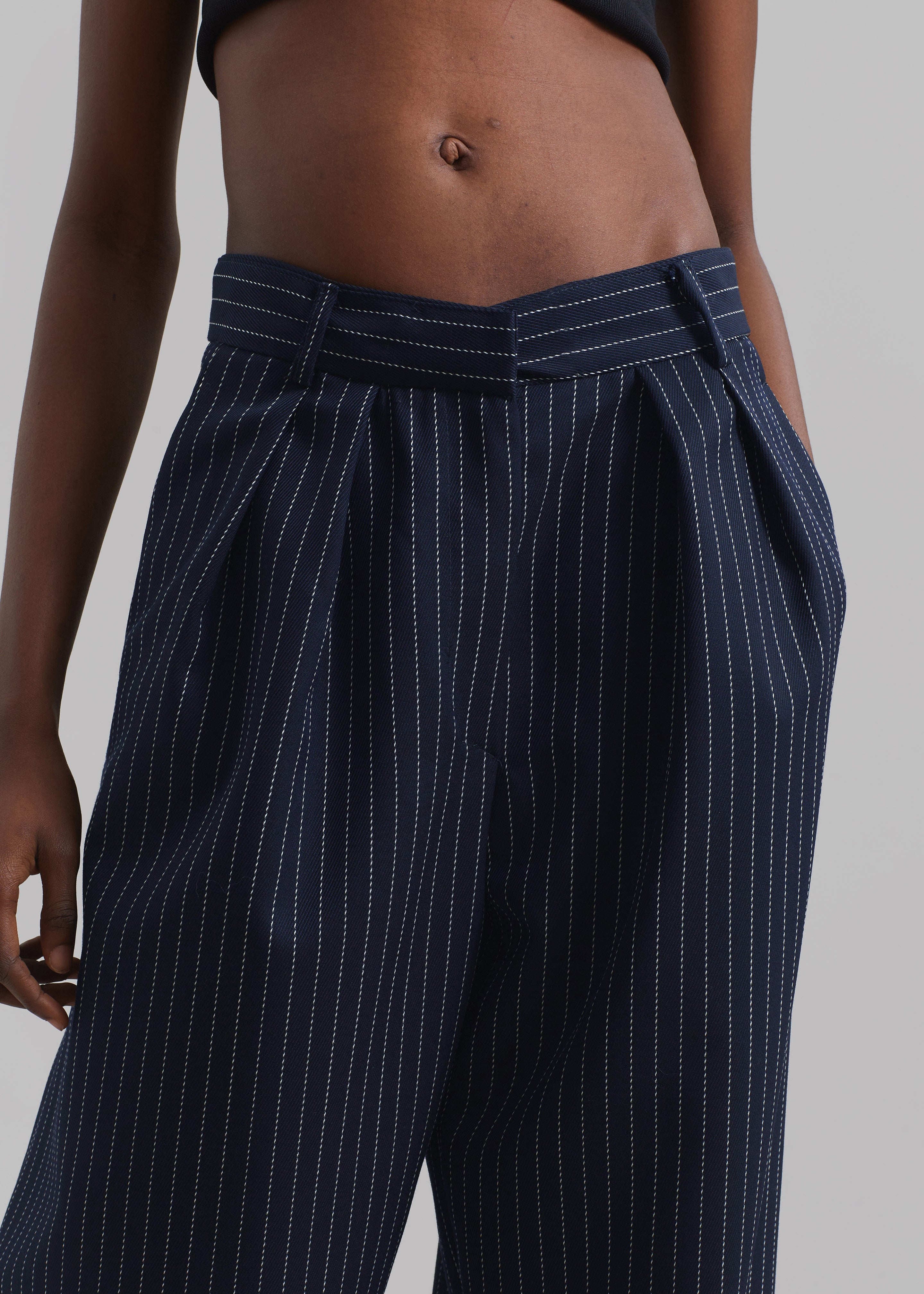 Ripley Pleated Twill Trousers - Navy/White Pinstripe - 3